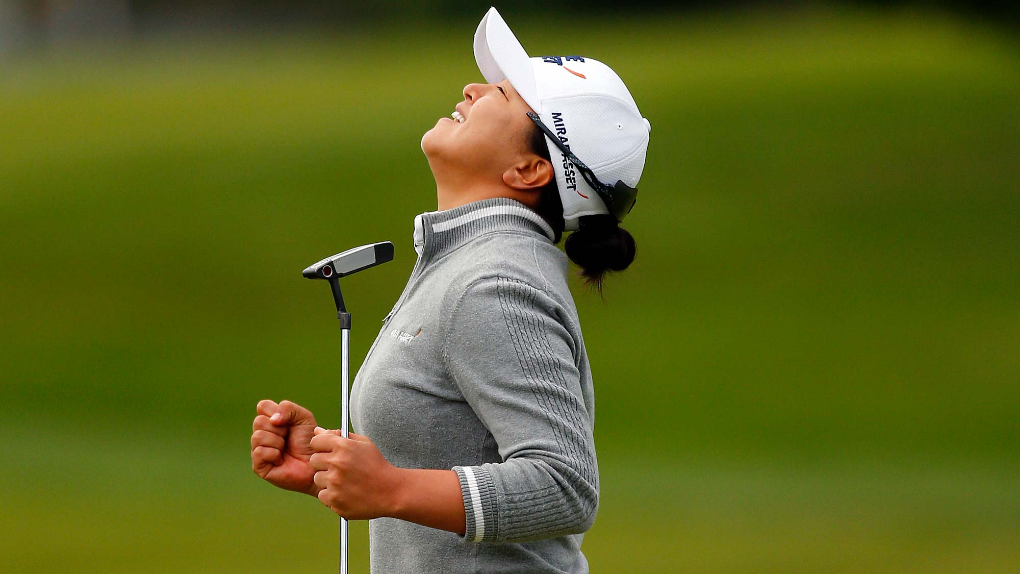 Sei Young Kim of South Korea celebrates making a birdie putt in a sudden death playoff to win during the final round of the LPGA Mediheal Championship