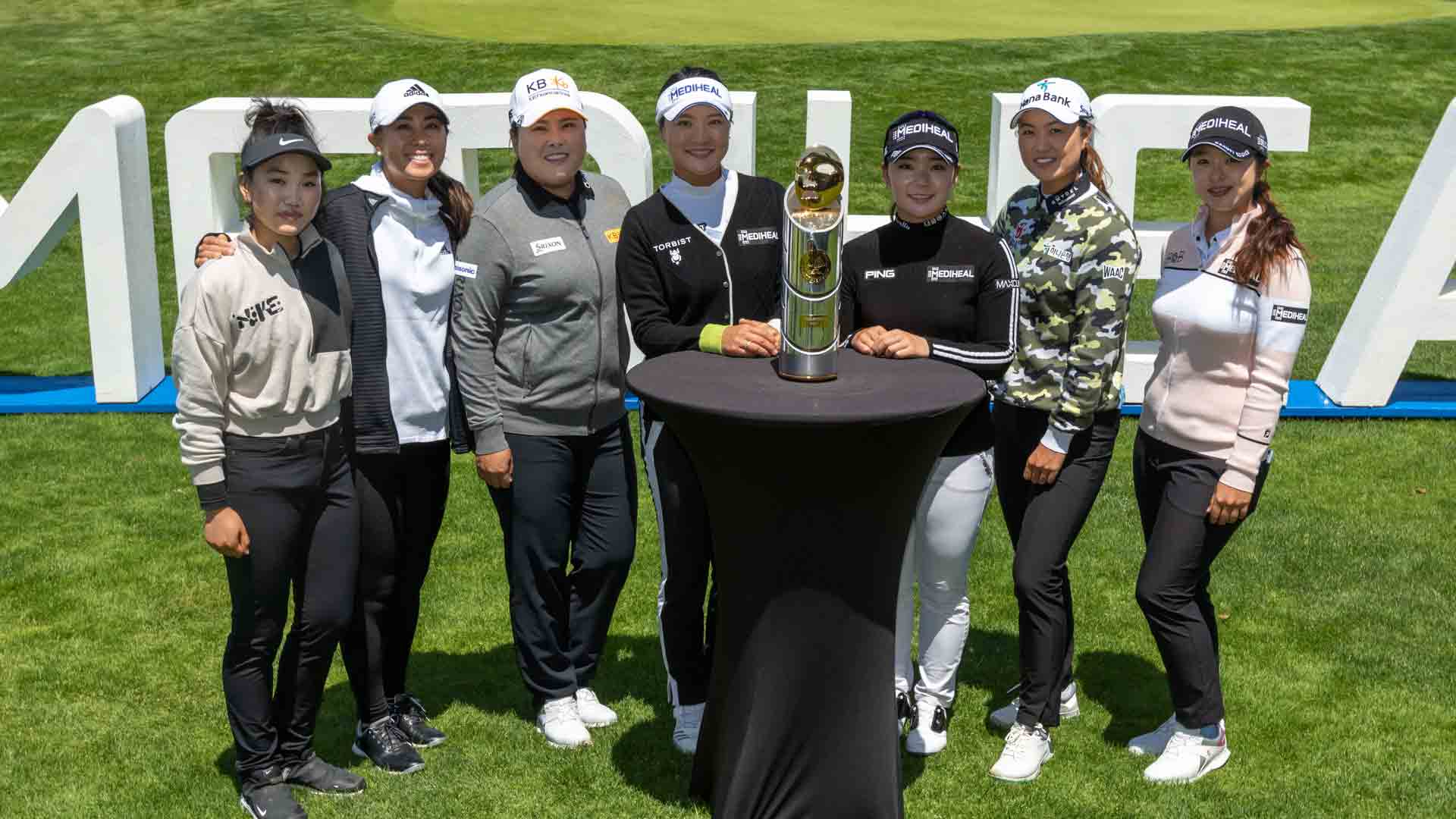 Players during a photo call ahead of the LPGA MEDIHEAL Championship.