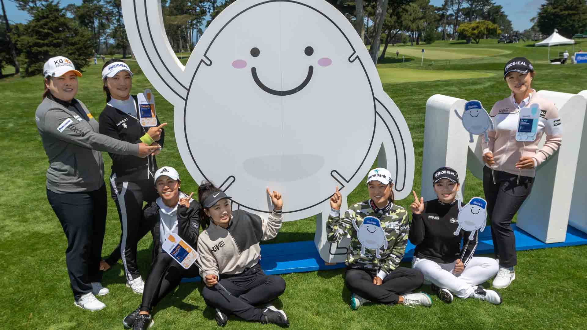 Players during a photo call ahead of the LPGA MEDIHEAL Championship