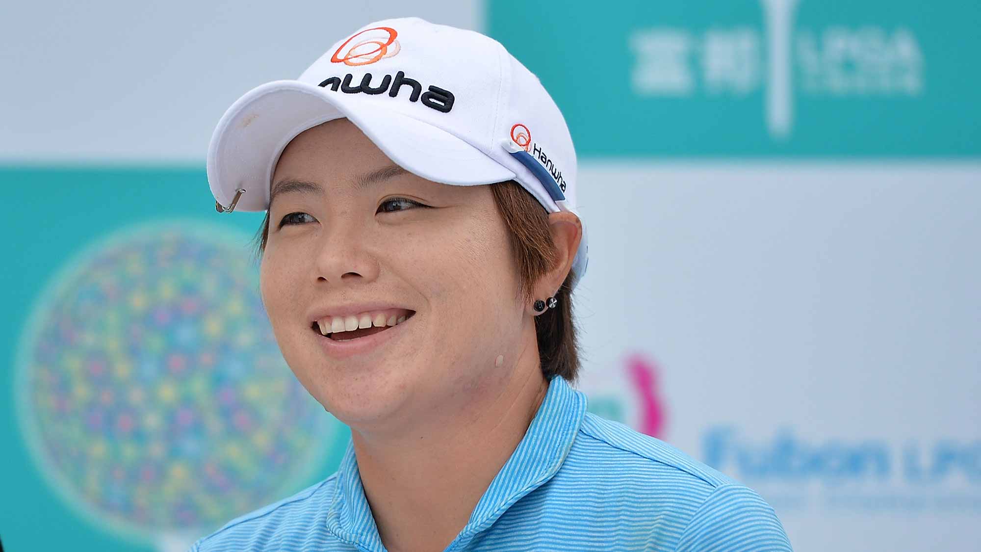 Eun-Hee Ji of South Korea interviews during the round one of 2015 Fubon LPGA Taiwan Championship at Miramar Golf & Country Club