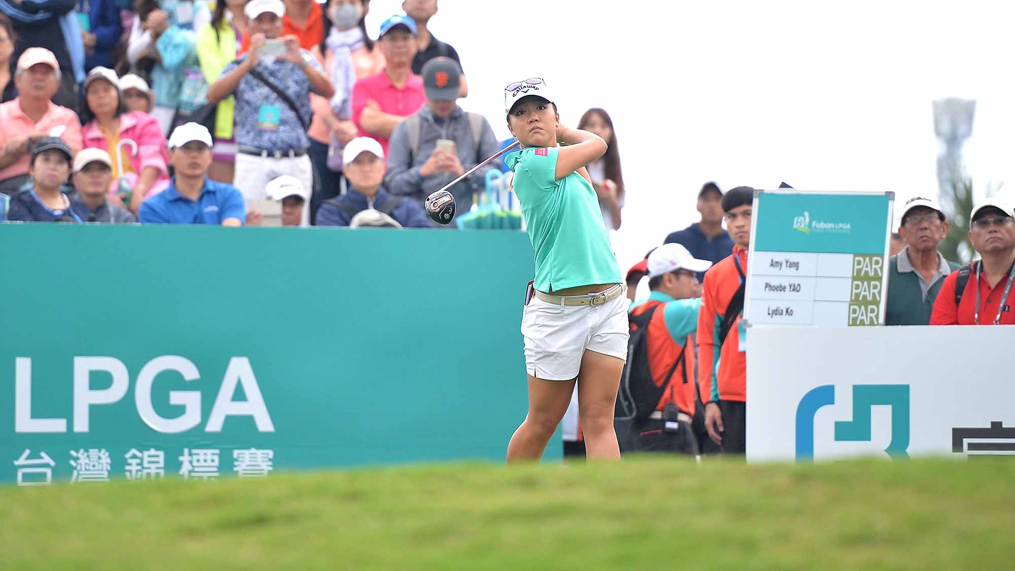 Lydia Ko of New Zealand plays the shot during the round one of 2015 Fubon LPGA Taiwan Championship at Miramar Golf & Country Club