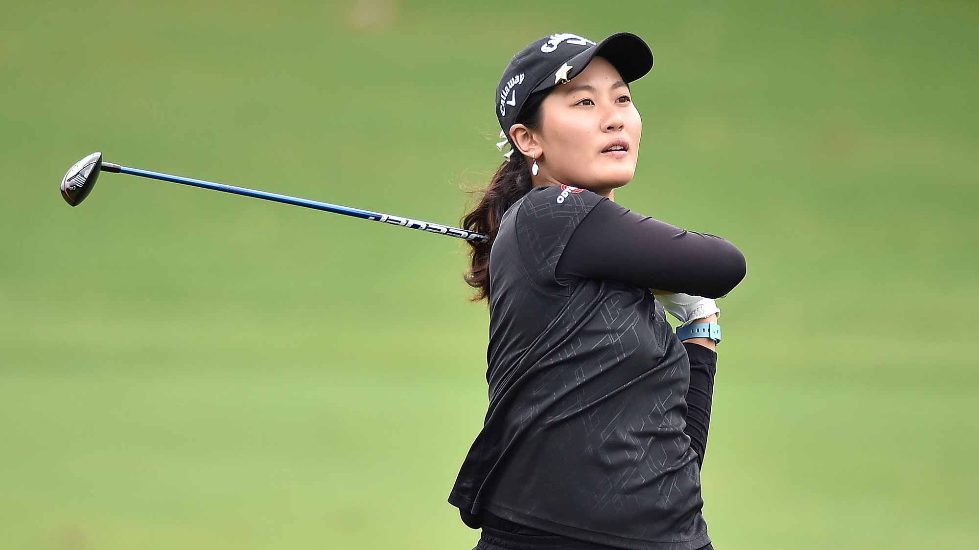 Xi Yu Lin of Republic of China plays a shot during the round second of 2015 Fubon LPGA Taiwan Championship at Miramar Golf Country Club