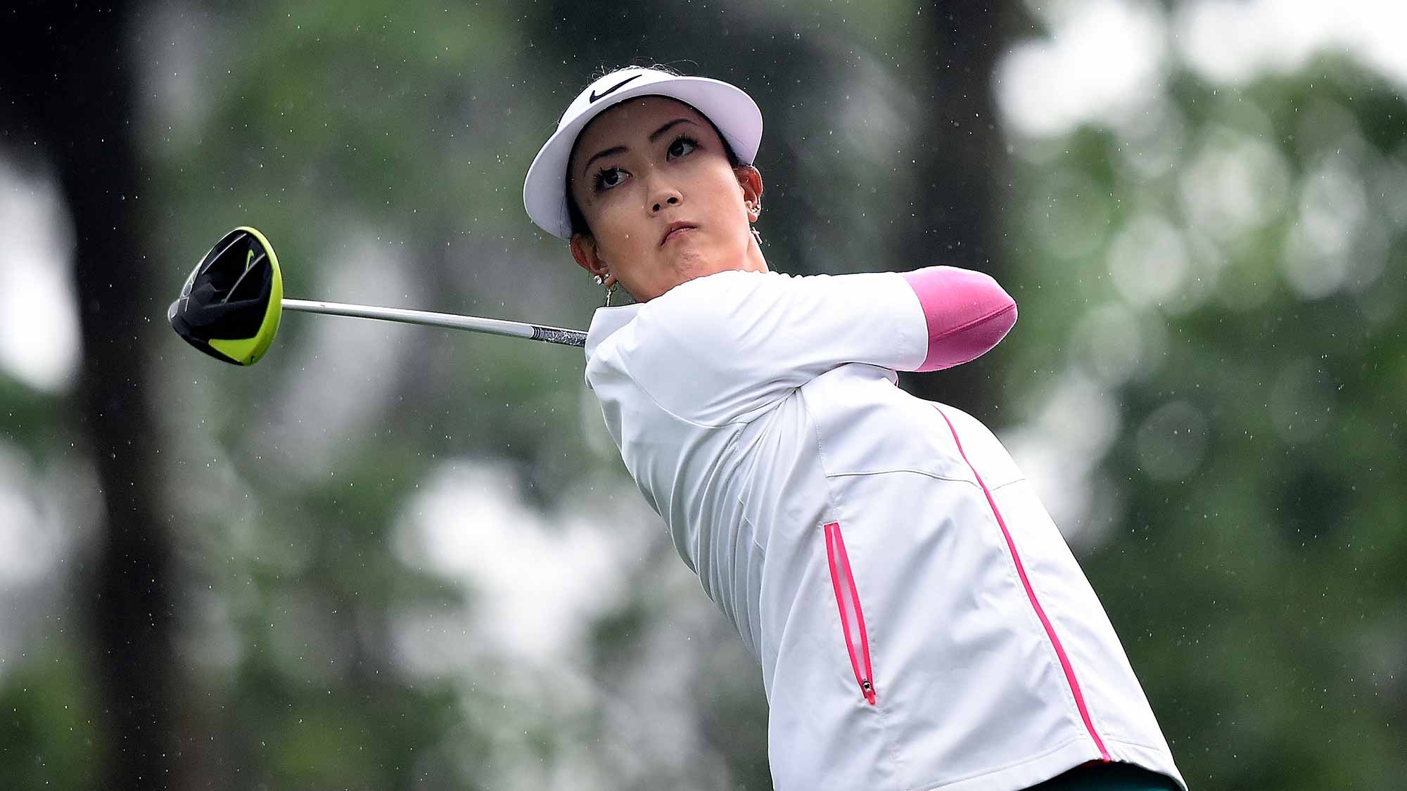 Michelle Wie of the United States plays the shot during the second round of 2015 Fubon LPGA Taiwan Championship at Miramar Golf Country Club