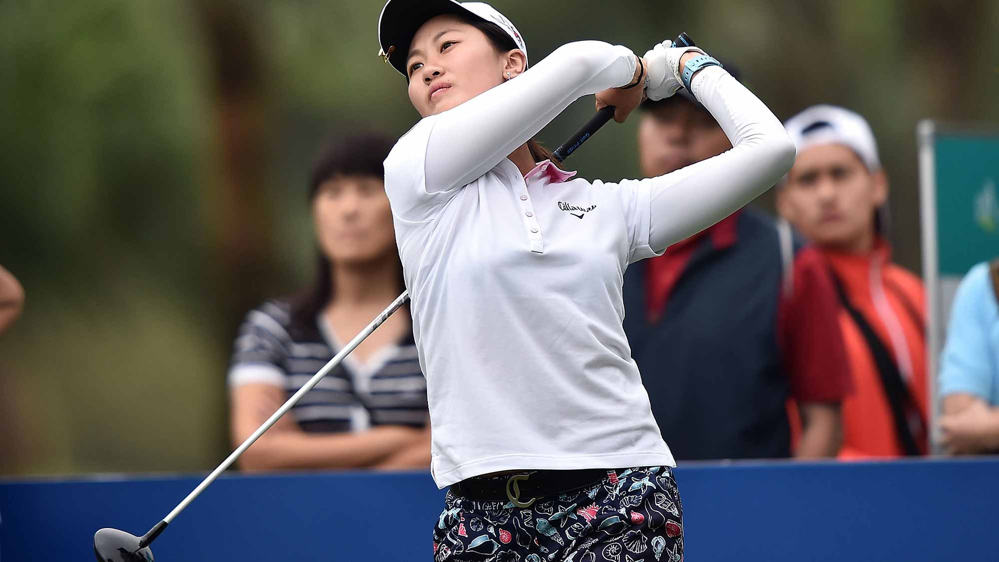 Xi Yu Lin of China plays a shot during day three of 2015 Fubon LPGA Taiwan Championship at Miramar Golf Country Club