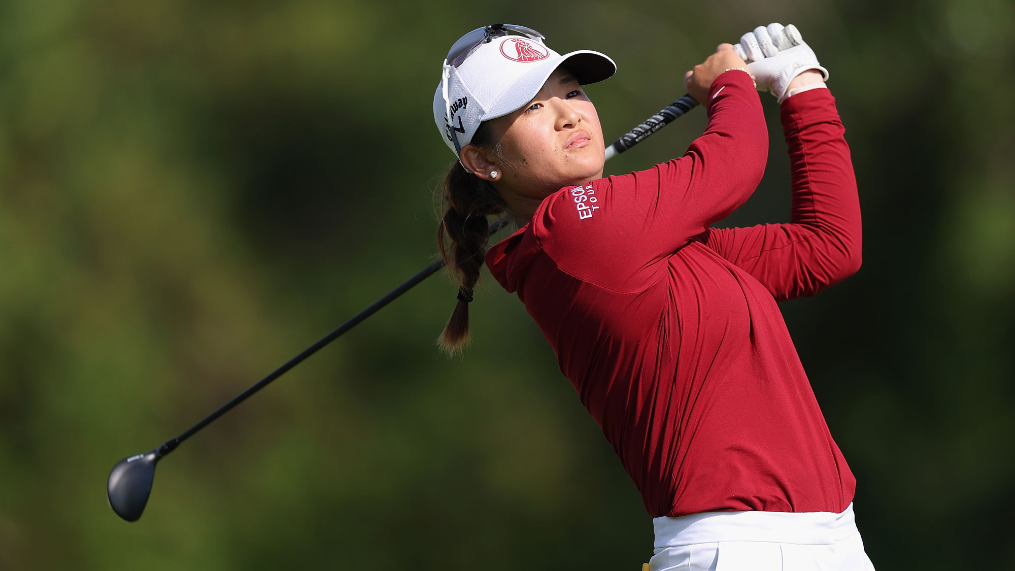 Jenny Bae of the United States plays a tee shot on the 17th hole during the third round of the Riviera Maya Open at Mayakoba 2025 at El Camaleon at Mayakoba on May 24, 2025 in Playa del Carmen, Mexico.