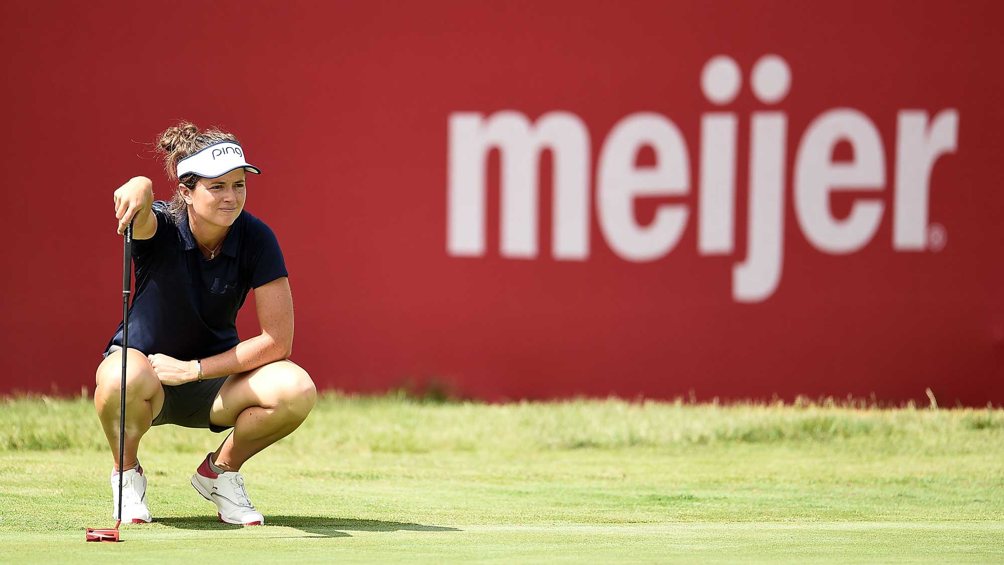 Joanna Klatten of France lines up a putt on the 18th green during the first round of the Meijer LPGA Classic