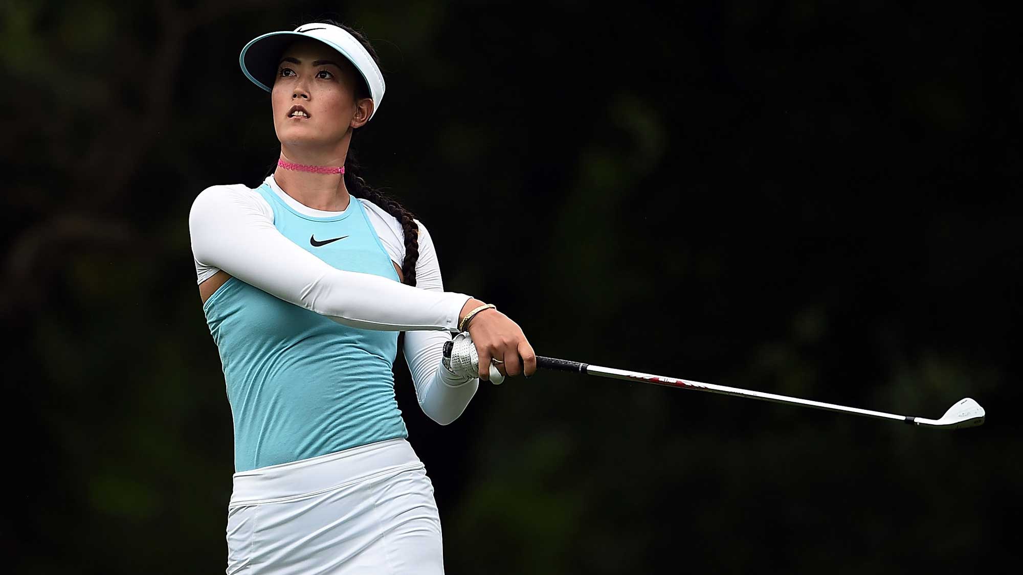 Michelle Wie hits her tee shot on the second hole during the third round of the Meijer LPGA Classic
