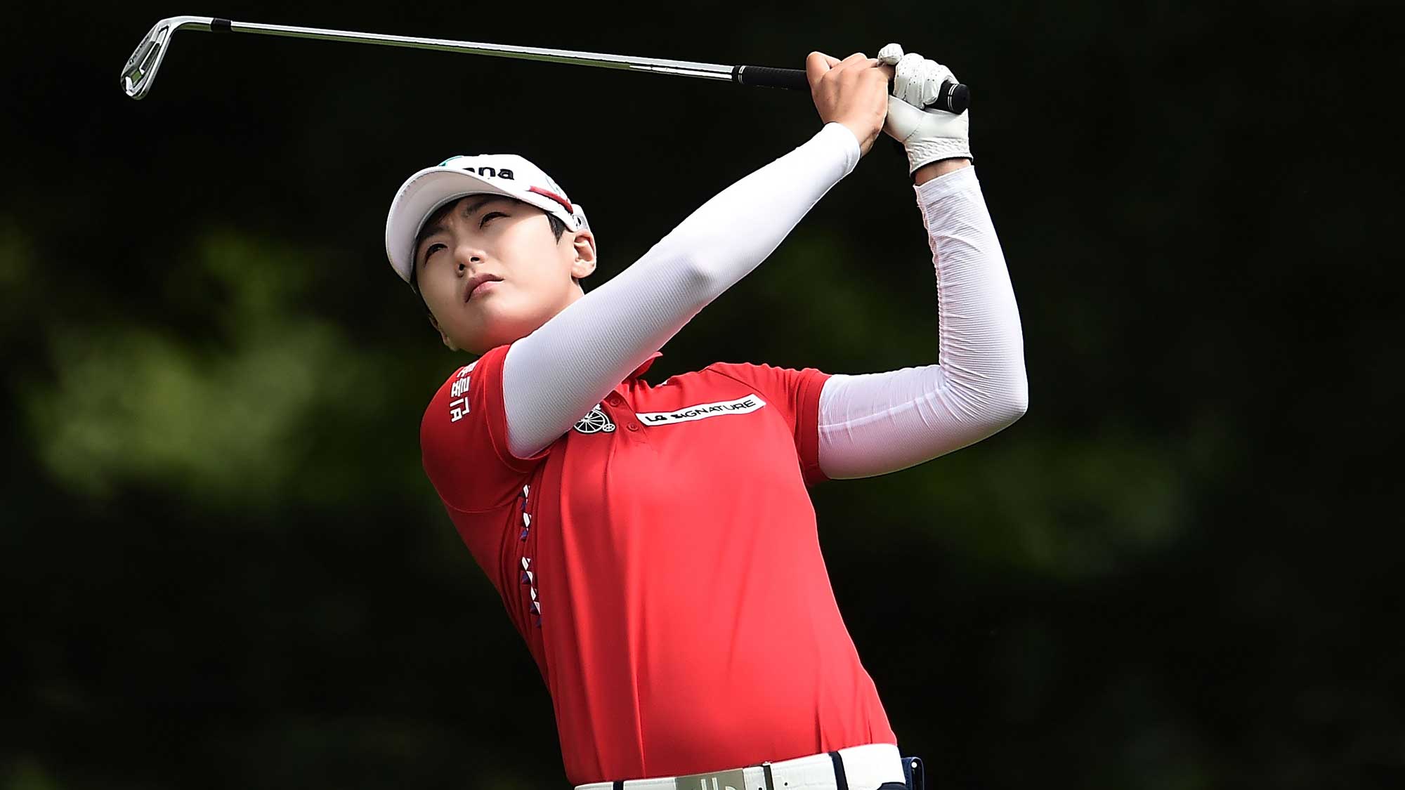 Sung Hyun Park of South Korea hits her tee shot on the second hole during the final round of the Meijer LPGA Classic
