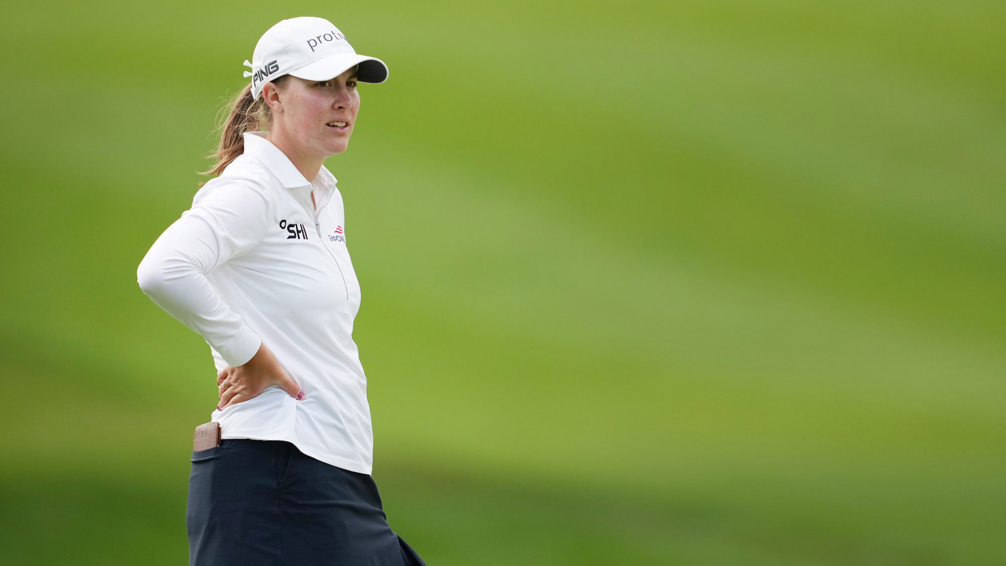 Jennifer Kupcho of the United States looks on from the 17th green during the first round of the Meijer LPGA Classic For Simply Give 2026 at Blythefield Country Club on June 18, 2026 in Belmont, Michigan.