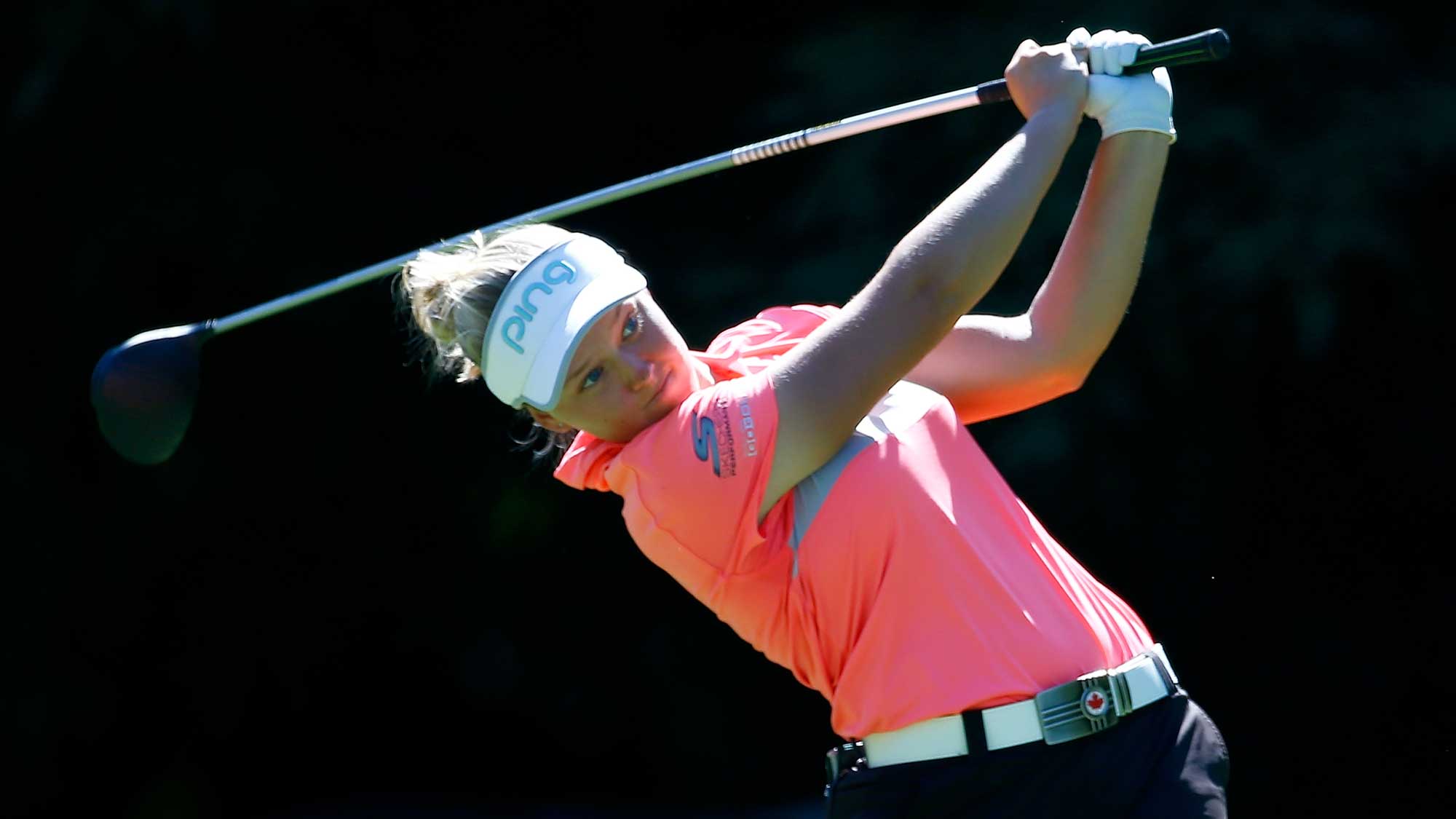Brooke Henderson of Canada tees off on the 5th hole during the third round of the LPGA Cambia Portland Classic