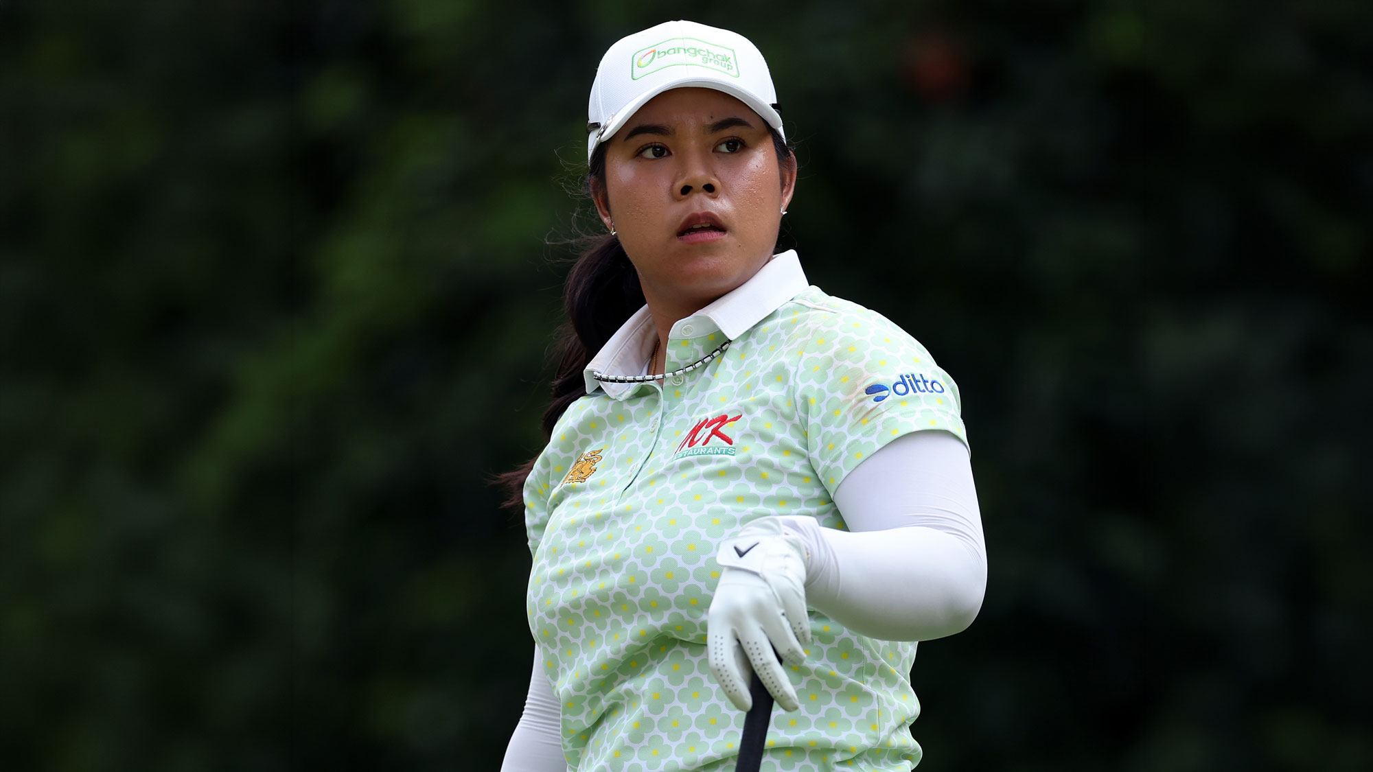 Arpichaya Yubol of Thailand watches her shot from the fifth tee during the first round of The Standard Portland Classic 2026 at Columbia Edgewater Country Club on August 13, 2026 in Portland, Oregon.