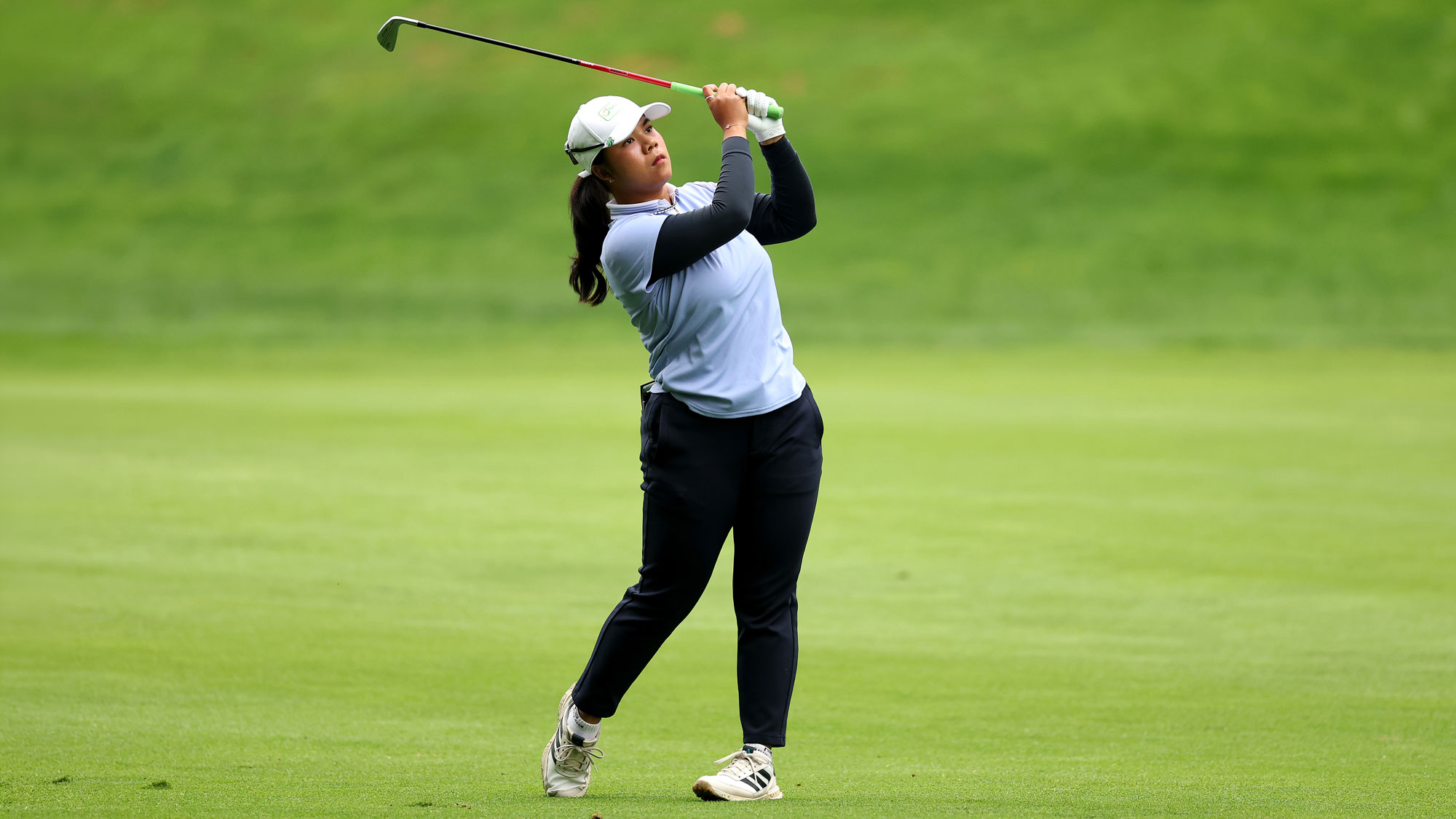 Arpichaya Yubol of Thailand plays her second shot on the first hole during the second round of The Standard Portland Classic 2026 at Columbia Edgewater Country Club on August 14, 2026 in Portland, Oregon.