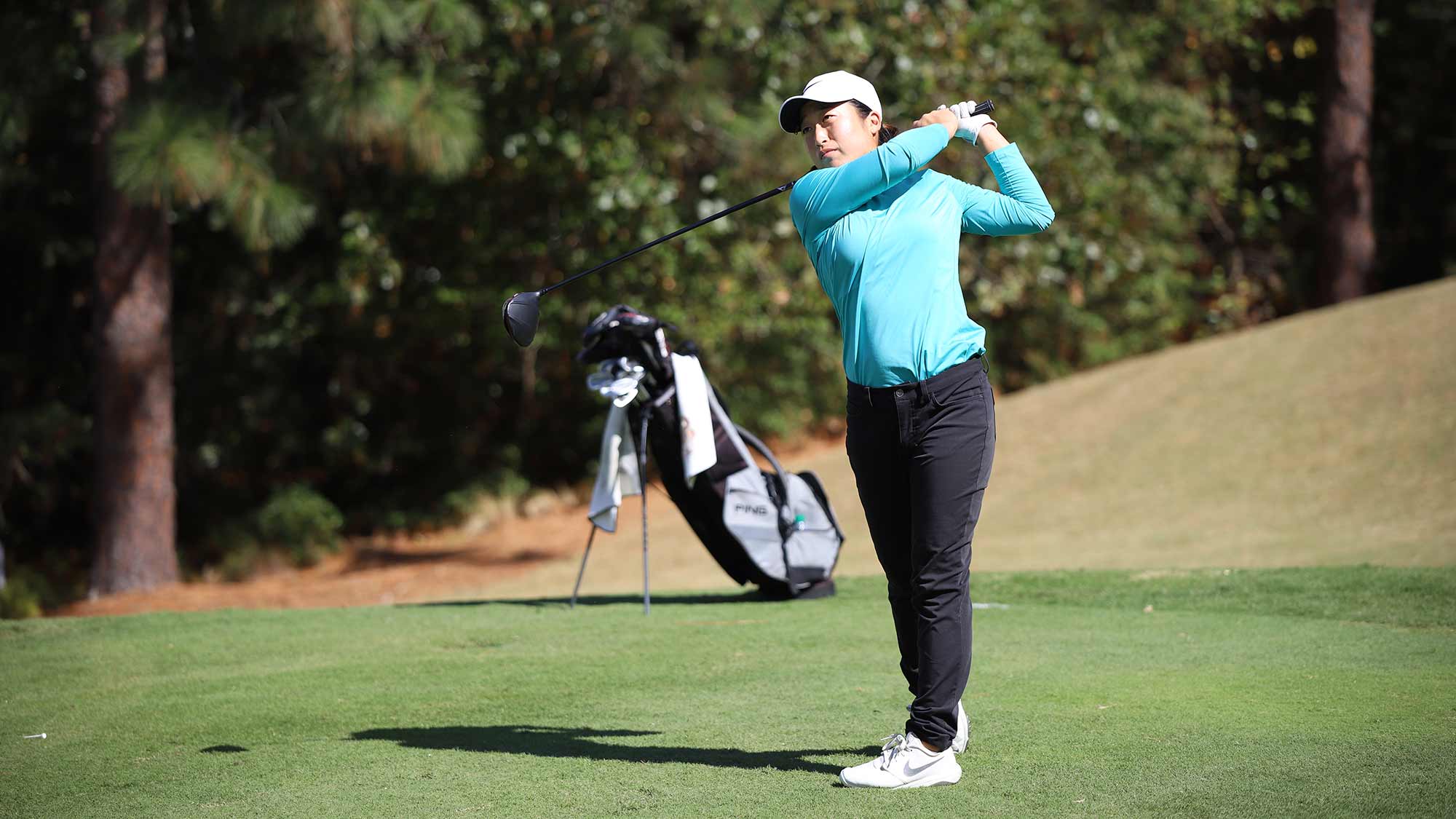 Kyung Kim hits a shot during Tuesday's practice round ahead of the start of the 2019 LPGA Q-Series at Pinehurst Resort