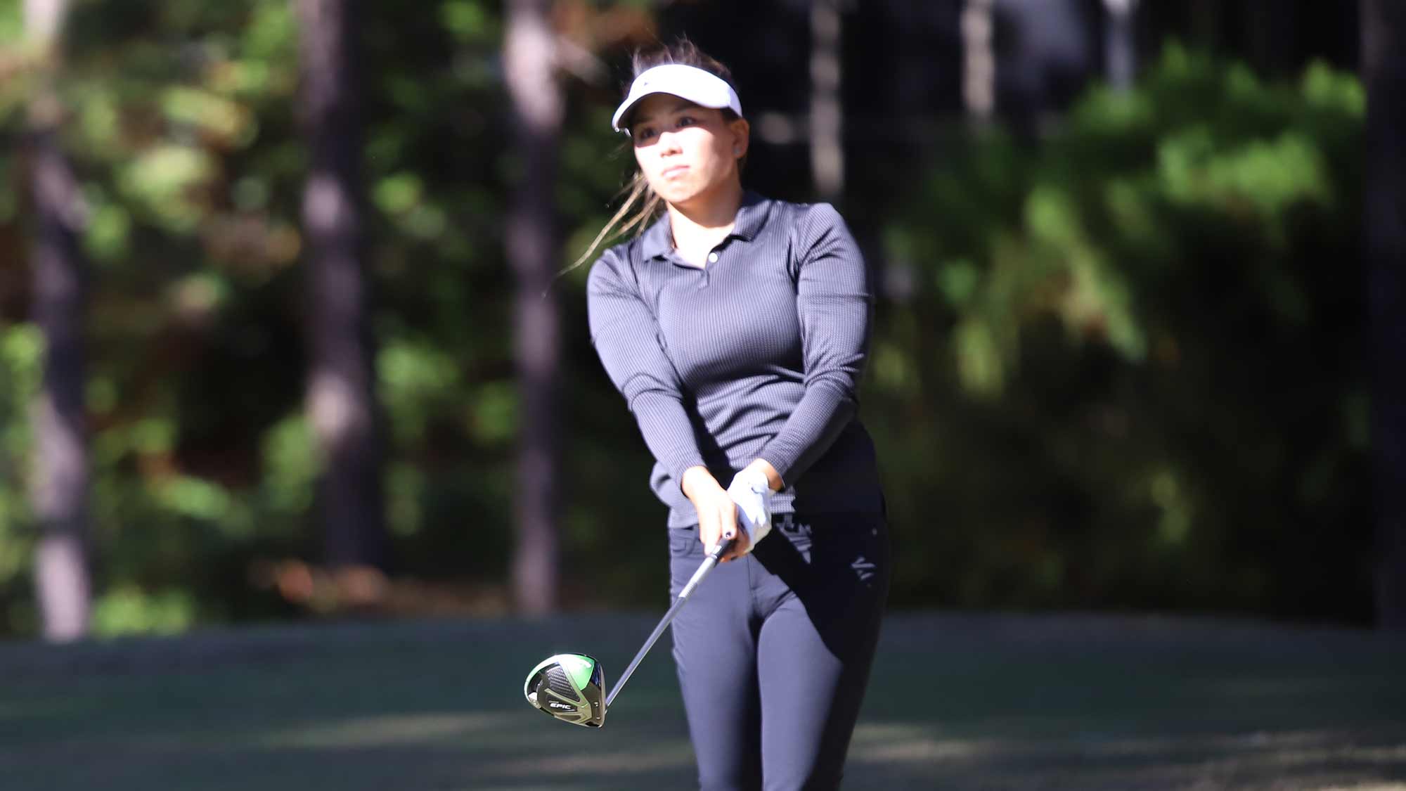 Brianna Do watches her tee shot during the second round of the 2019 LPGA Q-Series at Pinehurst Resort