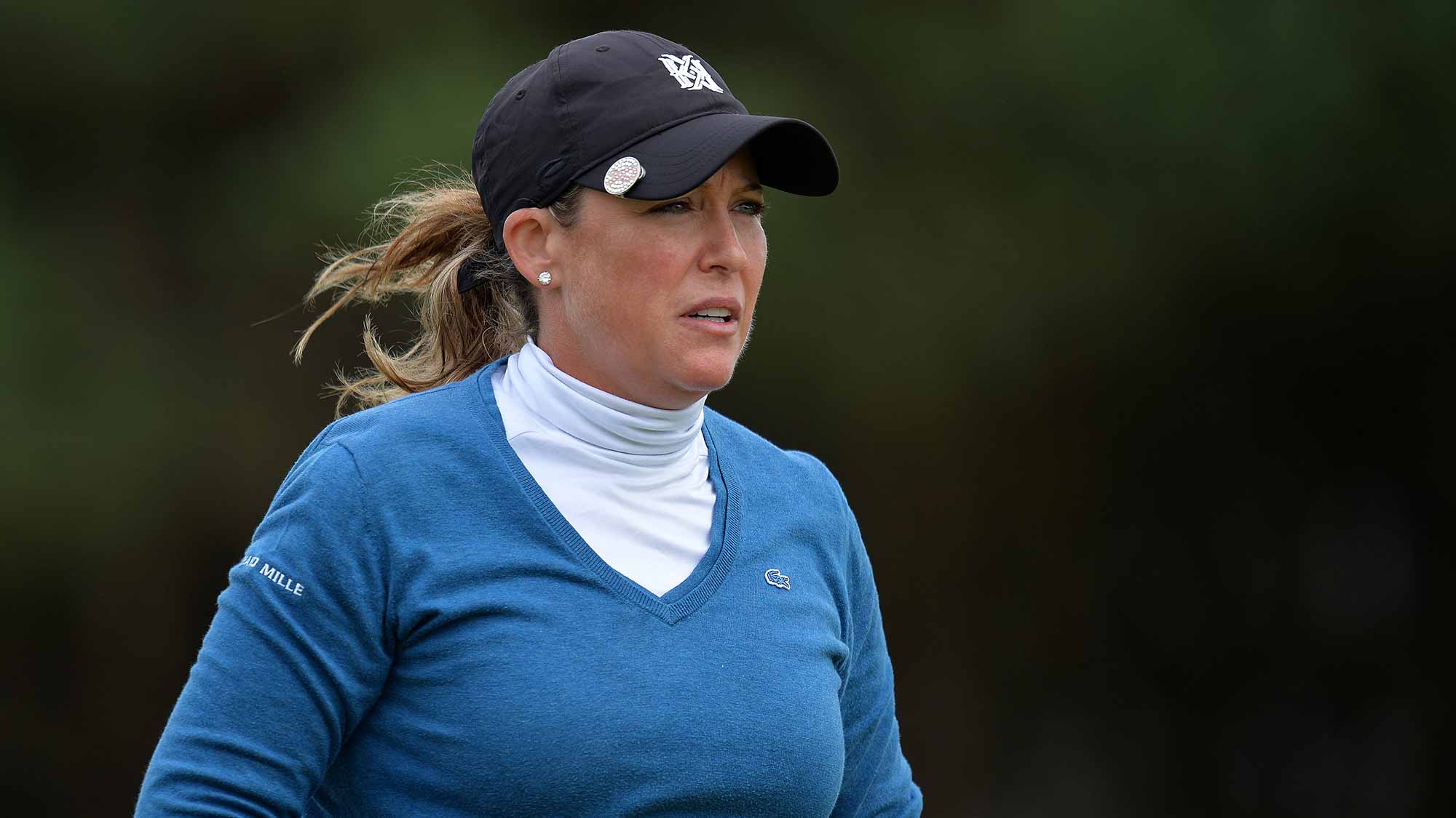 Cristie Kerr of USA looks on at the 12th hole during the second day of the Aberdeen Asset Management Ladies Scottish Open at Dundonald Links Golf Course 