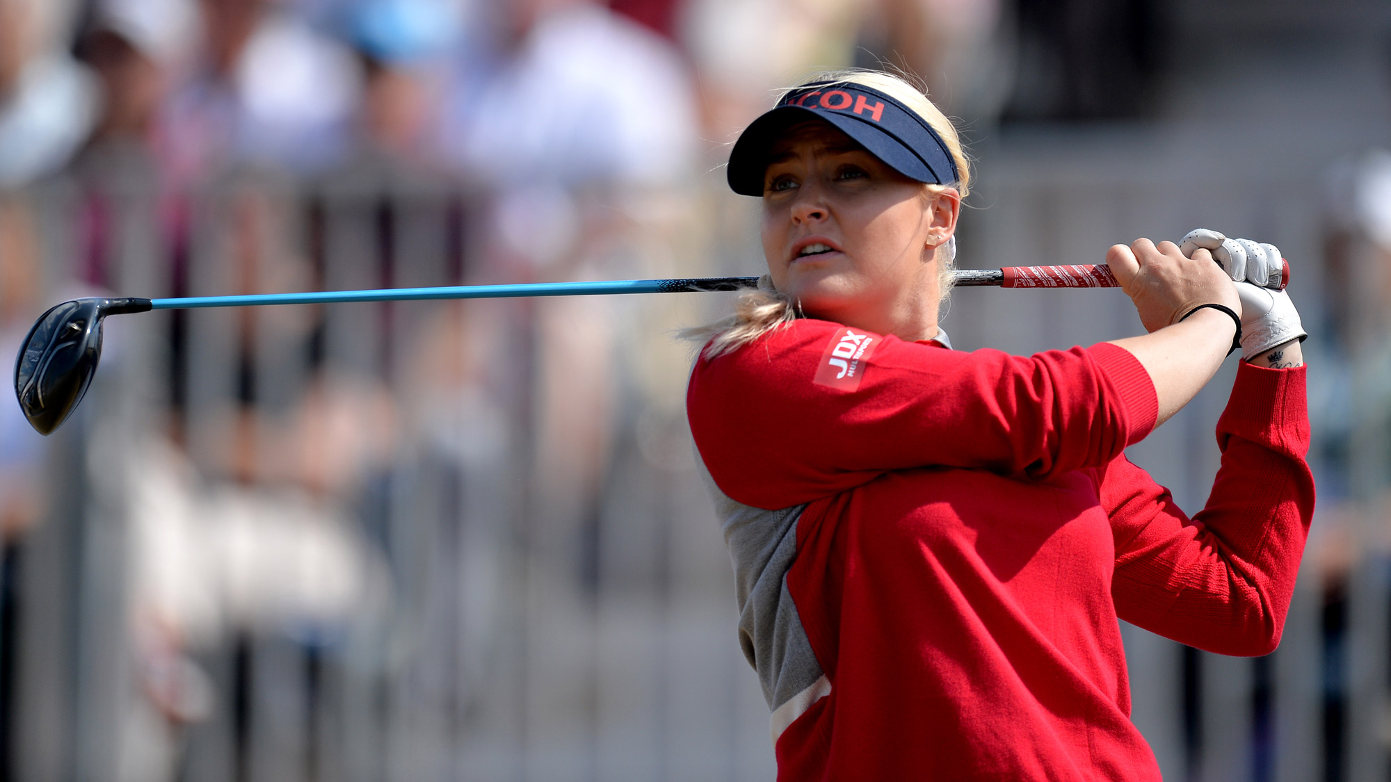 Charley Hull Stares Down Her Tee Shot at the Ladies Scottish Open