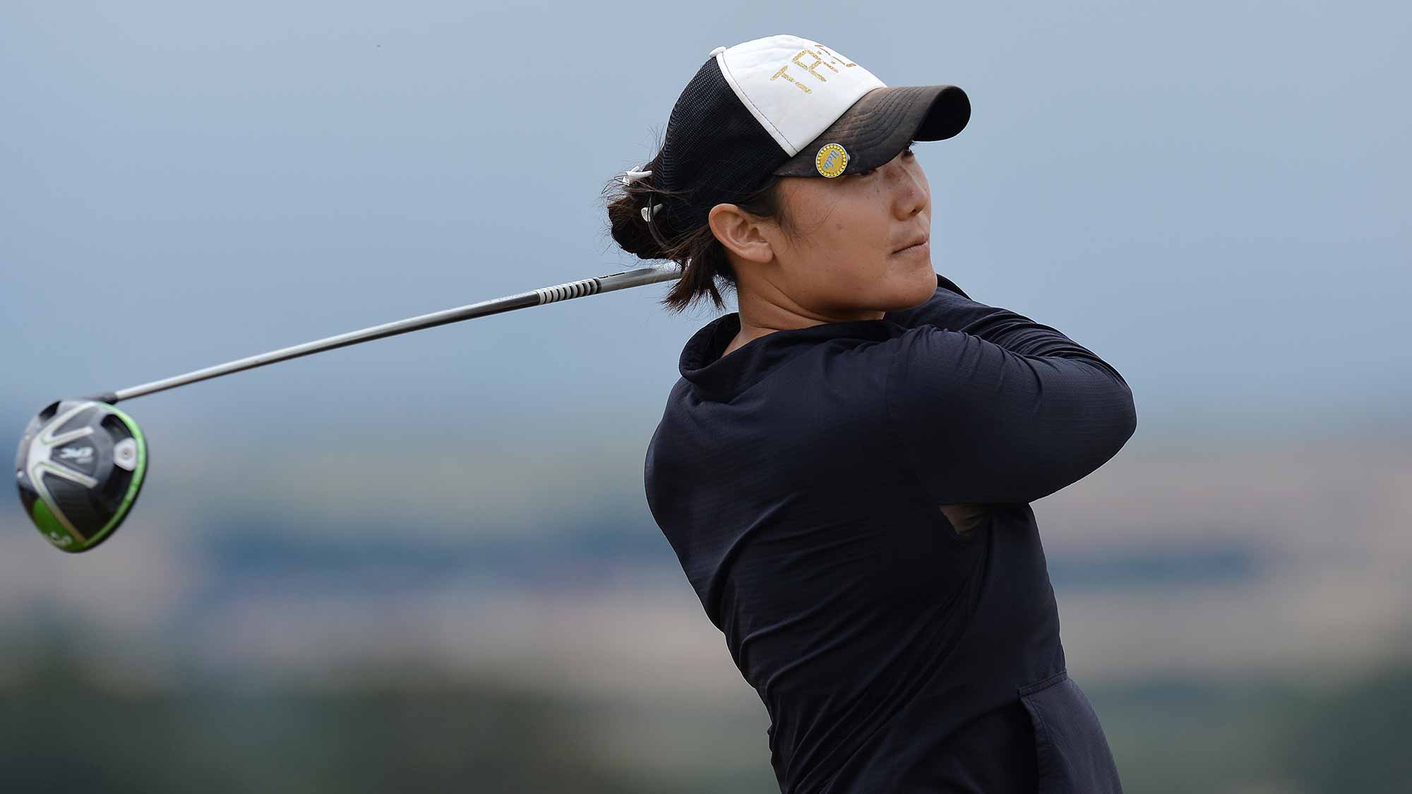 Tiffany Joh of USA plays her tee shot at the 1st hole during the third day of the Aberdeen Ladies Scottish Open at Gullane Golf Course on July 28, 2018 in Gullane, Scotland