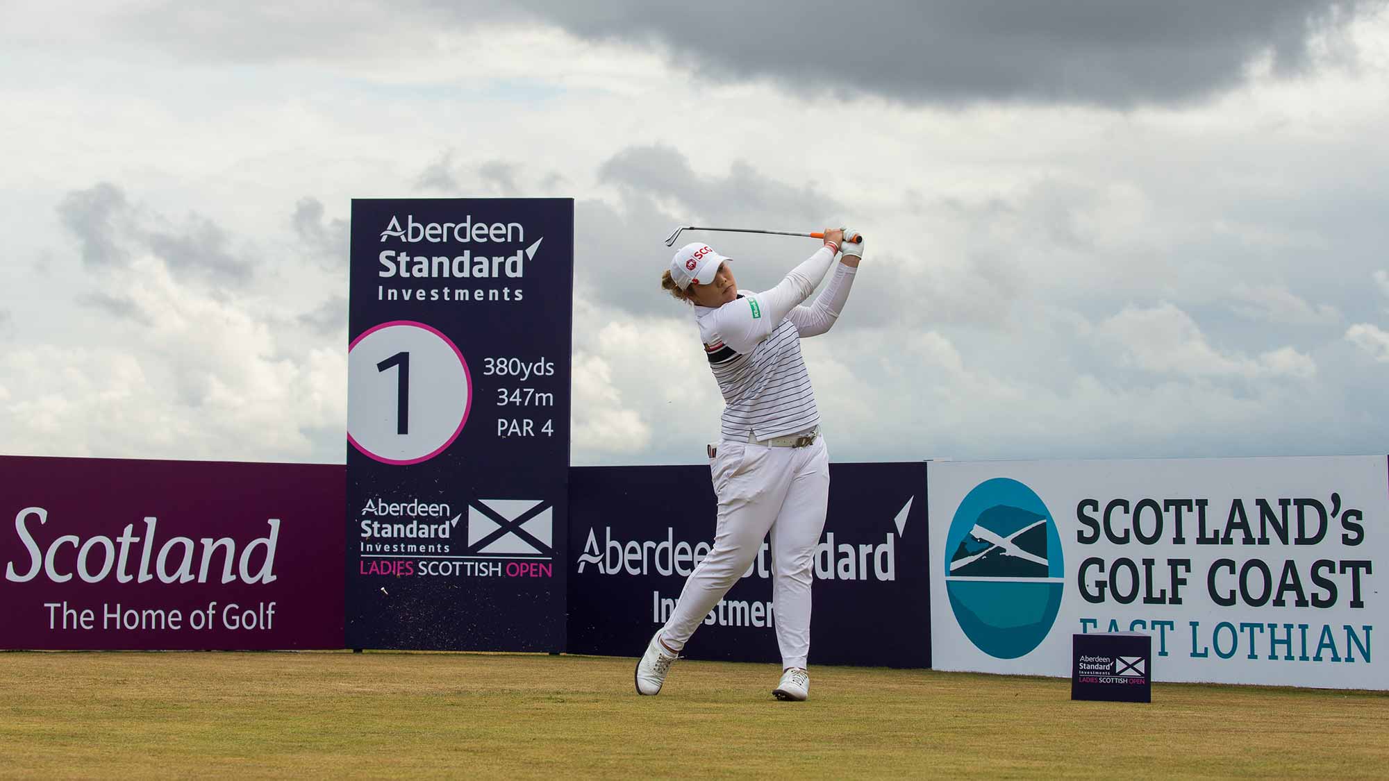 Ariya Jutanugarn Tees Off During the Third Round of the Aberdeen Standard Investments Ladies Scottish Open at Gullane Golf Club