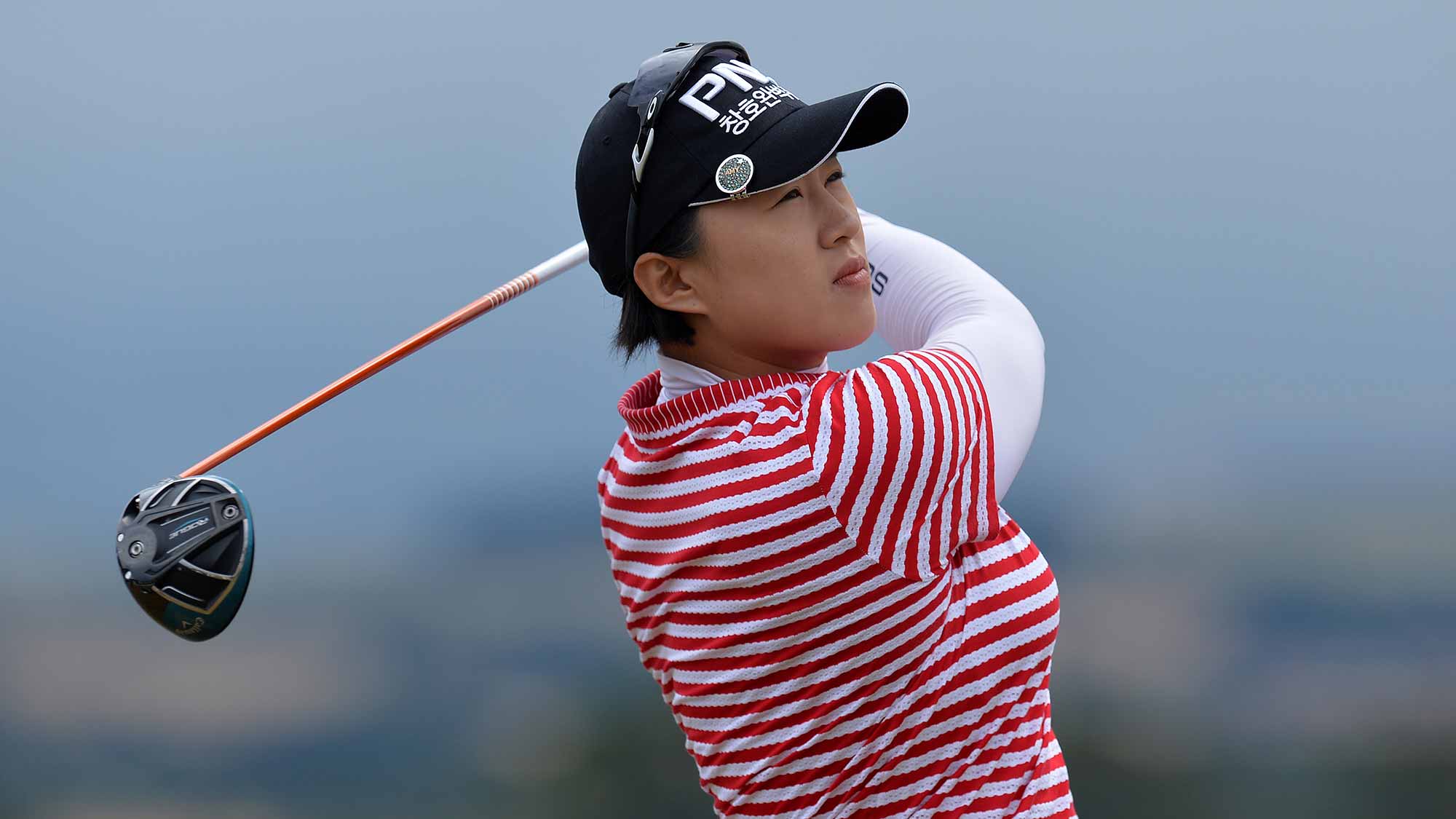 Amy Yang of Korea plays her tee shot at the 1st hole during the third day of the Aberdeen Ladies Scottish Open at Gullane Golf Course on July 28, 2018 in Gullane, Scotland
