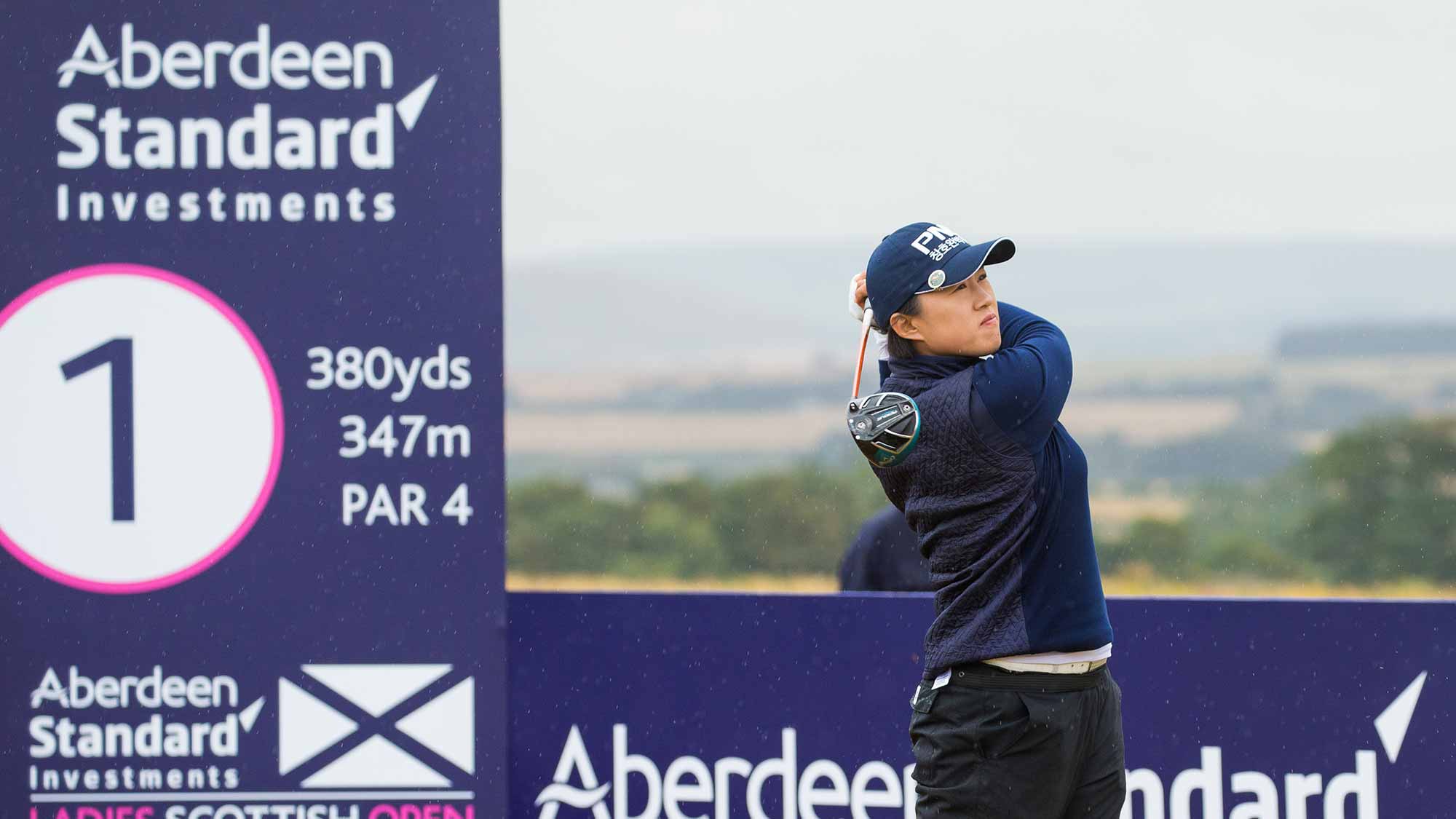 Amy Yang Tees Off During the Final Round of the Aberdeen Standard Investments Ladies Scottish Open at Gullane Golf Club