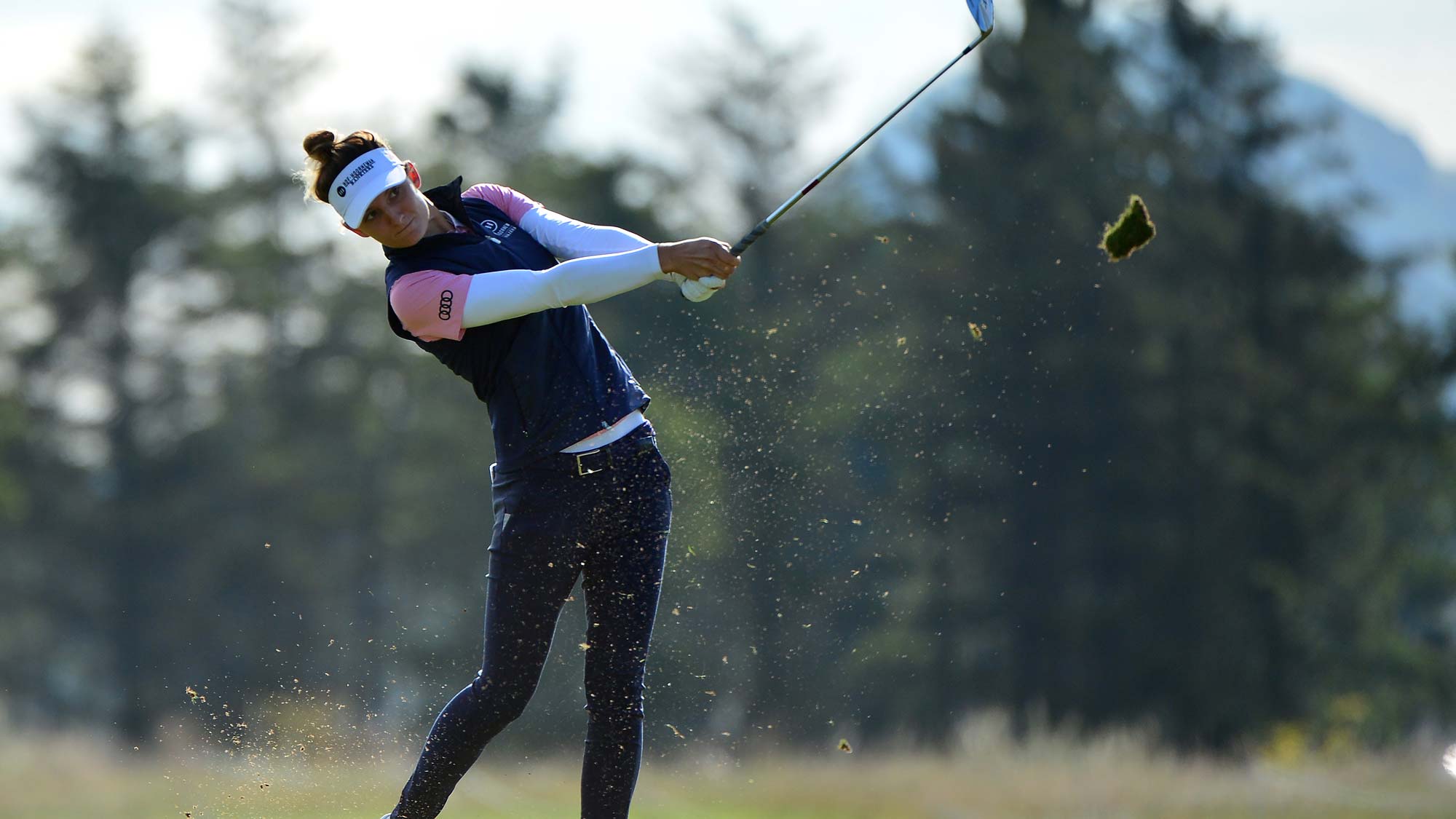 Anne Van Dam of Netherlands plays her second shot to the 18th hole during Day One of the Aberdeen Standard Investment Ladies Scottish Open