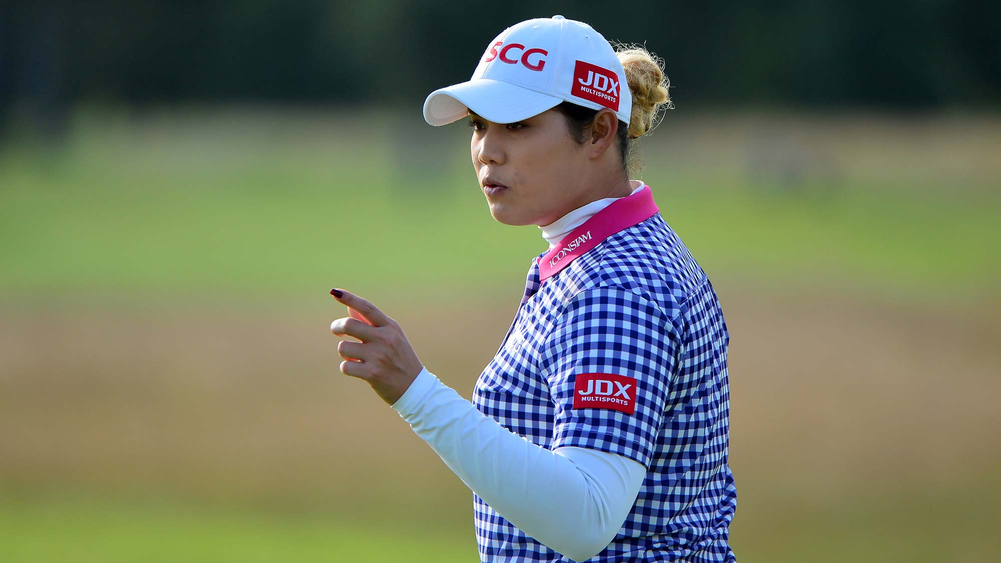 Ariya Jutanugarn of Thailand gestures at the 11th hole during Day One of the Aberdeen Standard Investment Ladies Scottish Open