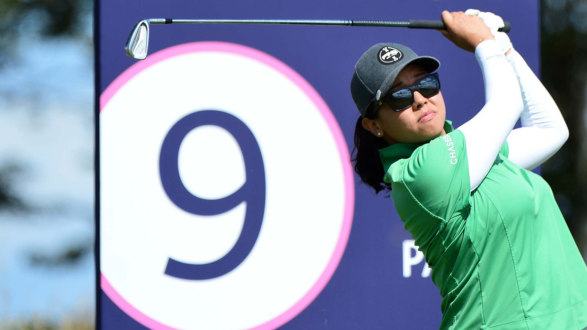 Jane Park of USA plays her tee shot to the 9th hole during Day One of the Aberdeen Standard Investment Ladies Scottish Open