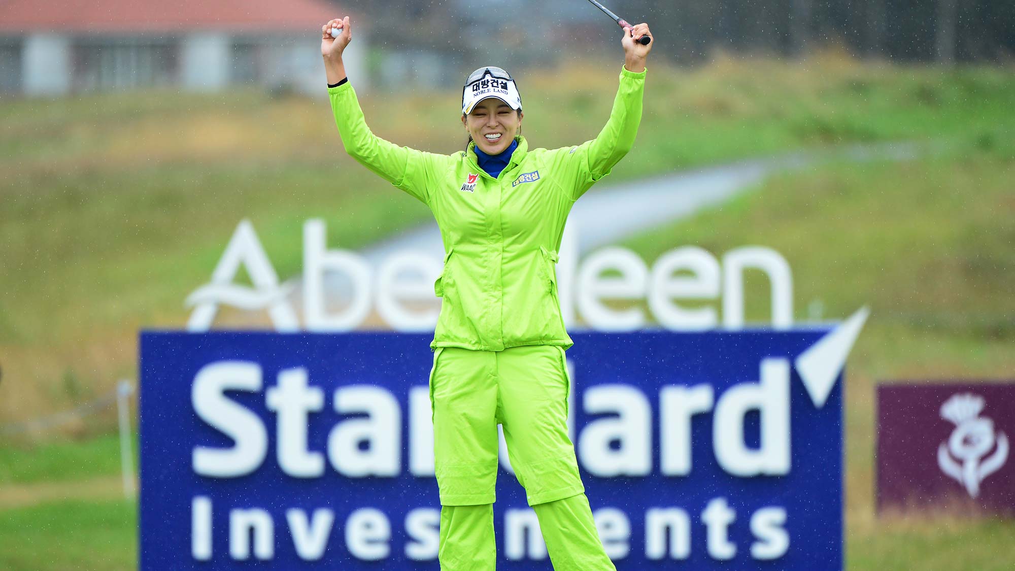 Mi Jung Hur of Korea celebrates after sinking her final putt at the 18th green to win the Aberdeen Standard Investment Scottish Open
