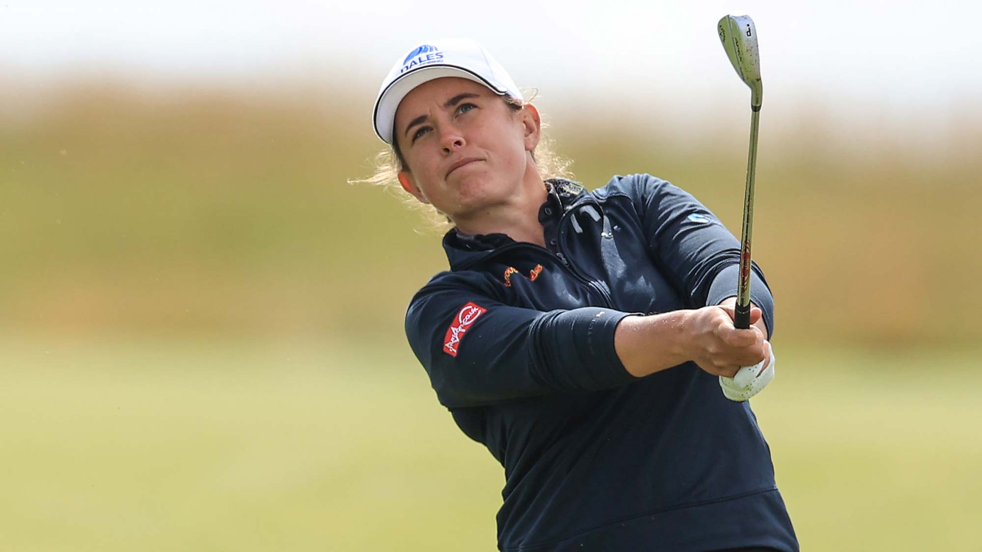 Michelle Thompson of Scotland plays her second shot on the 18th hole during the first round of the Trust Golf Women's Scottish Open