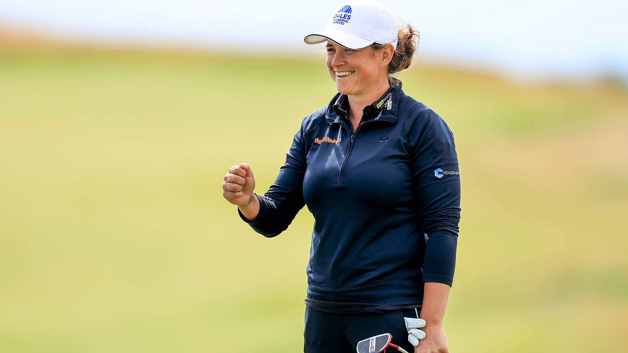 Michelle Thompson of Scotland celebrates a birdie putt on the 18th hole during the first round of the Trust Golf Women's Scottish Open