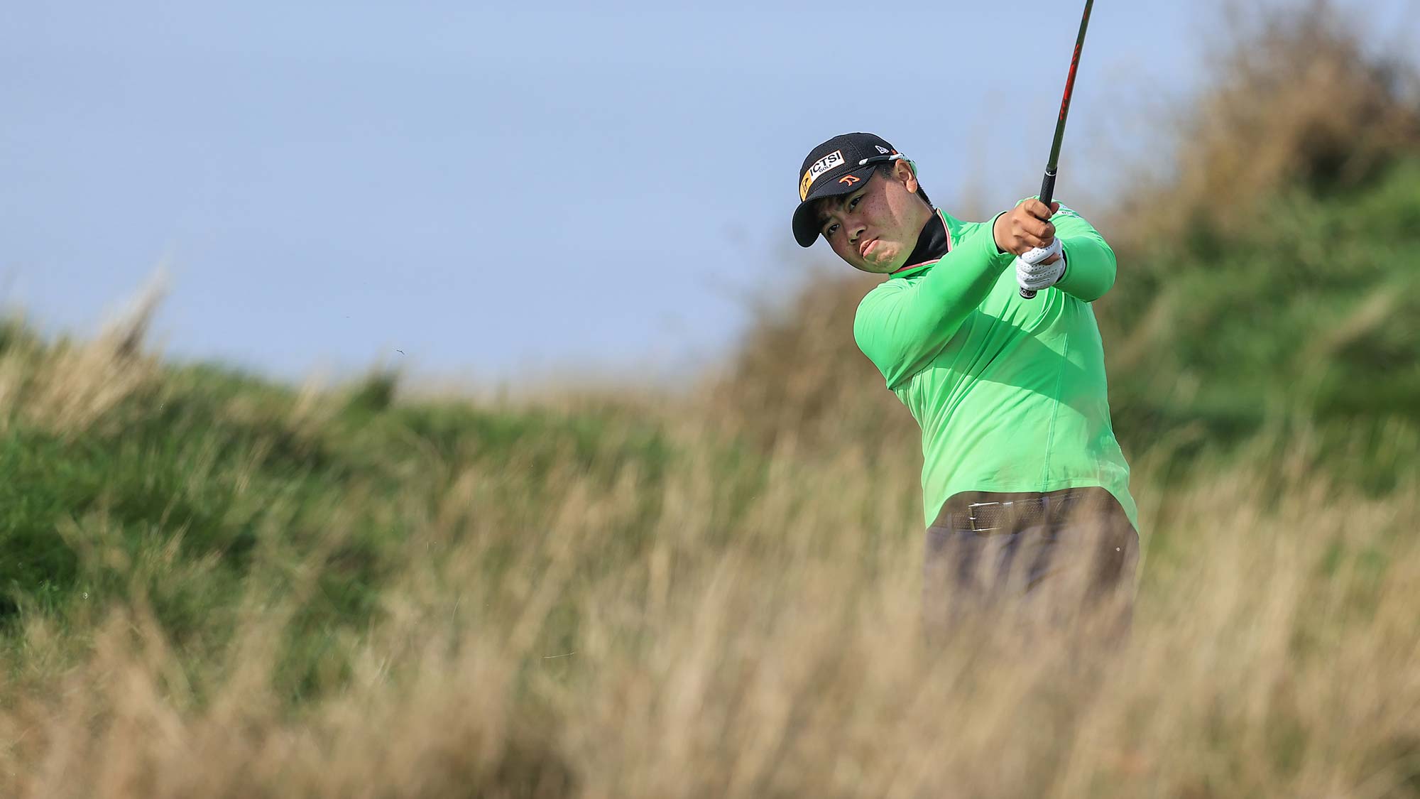 Yuka Saso of The Philippines plays her second shot on the seventh hole during the first round of the Trust Golf Women's Scottish Open