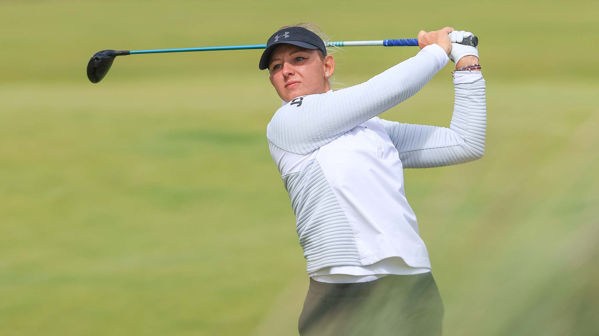 Emily Kristine Pedersen of Denmark plays her second shot on the 13th hole during the second round of the Trust Golf Scottish Women's Open