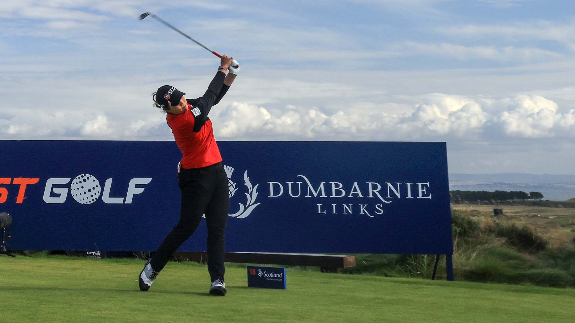 Ariya Jutanugarn of Thailand plays her tee shot on the 18th hole during the third round of the Trust Golf Scottish Women's Open