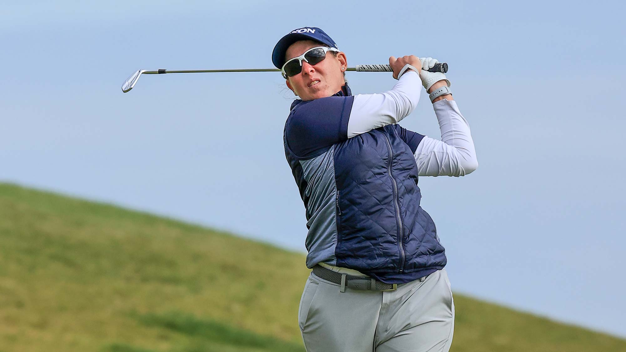 Ashleigh Buhai of South Africa plays her second shot on the 18th hole during the third round of the Trust Golf Scottish Women's Open