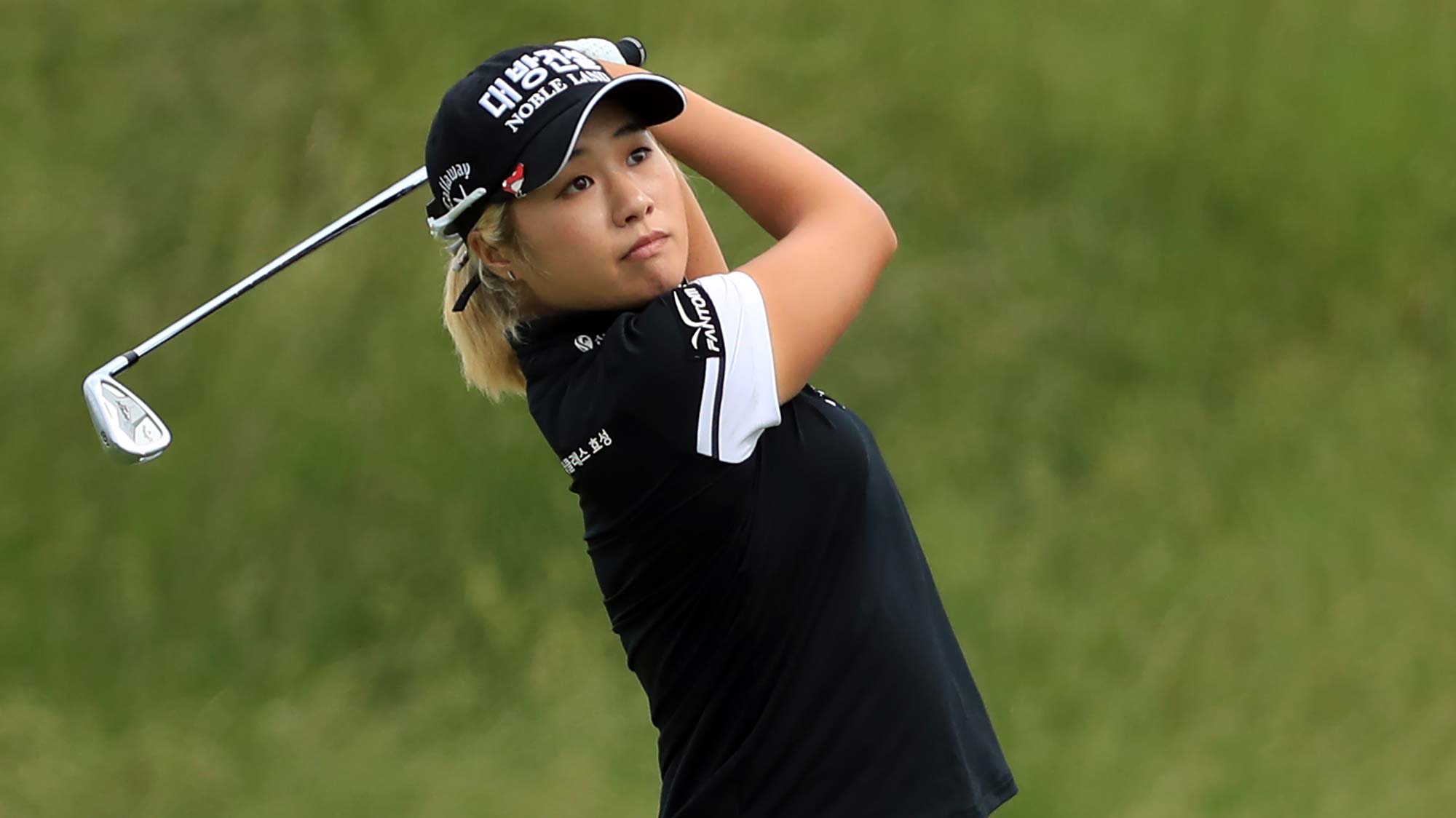 Jeongeun Lee6 of the Republic of Korea hits her second shot on the third hole during the first round of the ShopRite LPGA Classic presented by Acer
