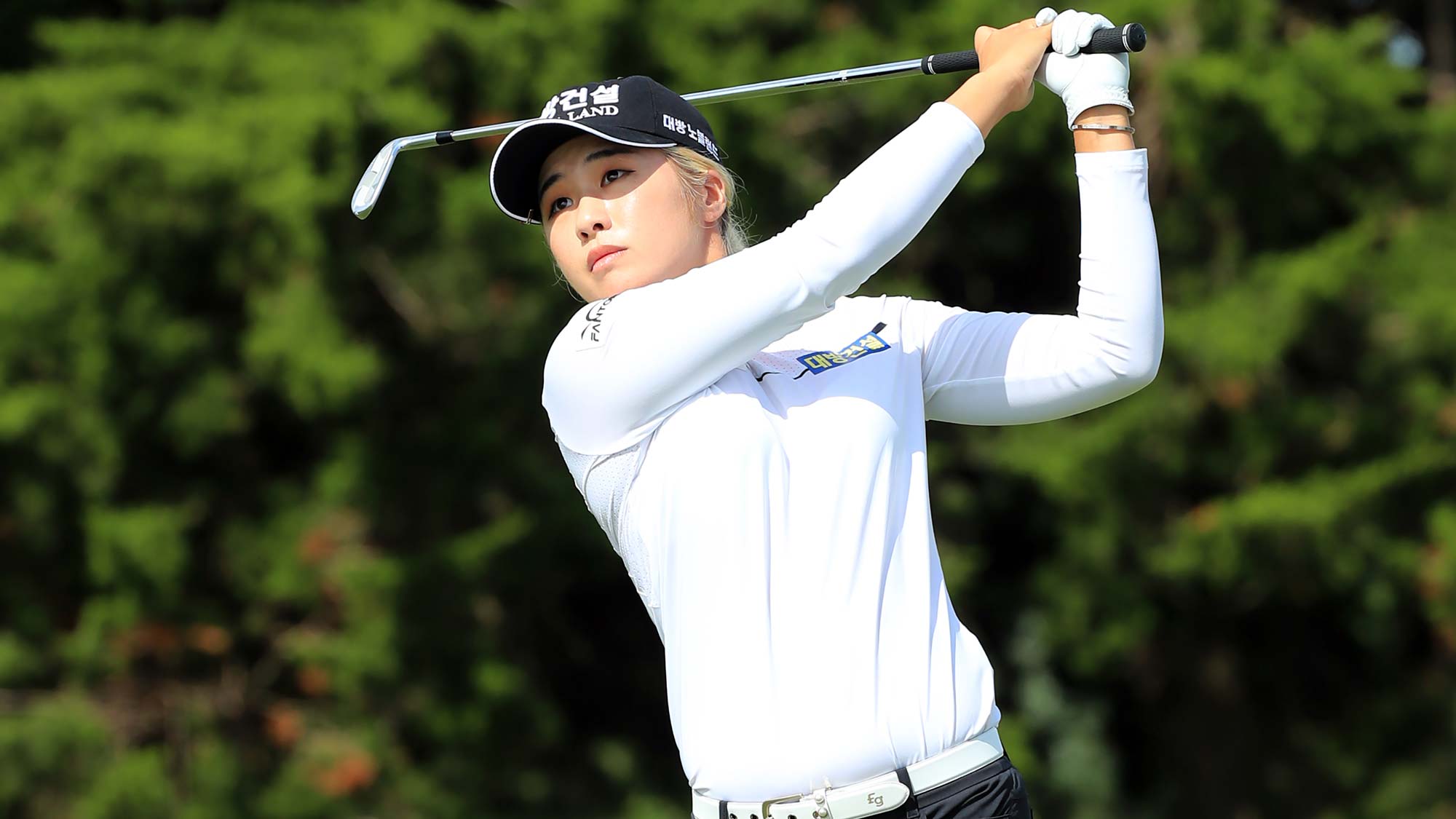 Jeongeun Lee6 of the Republic of Korea hits her second shot on the sixth ho...