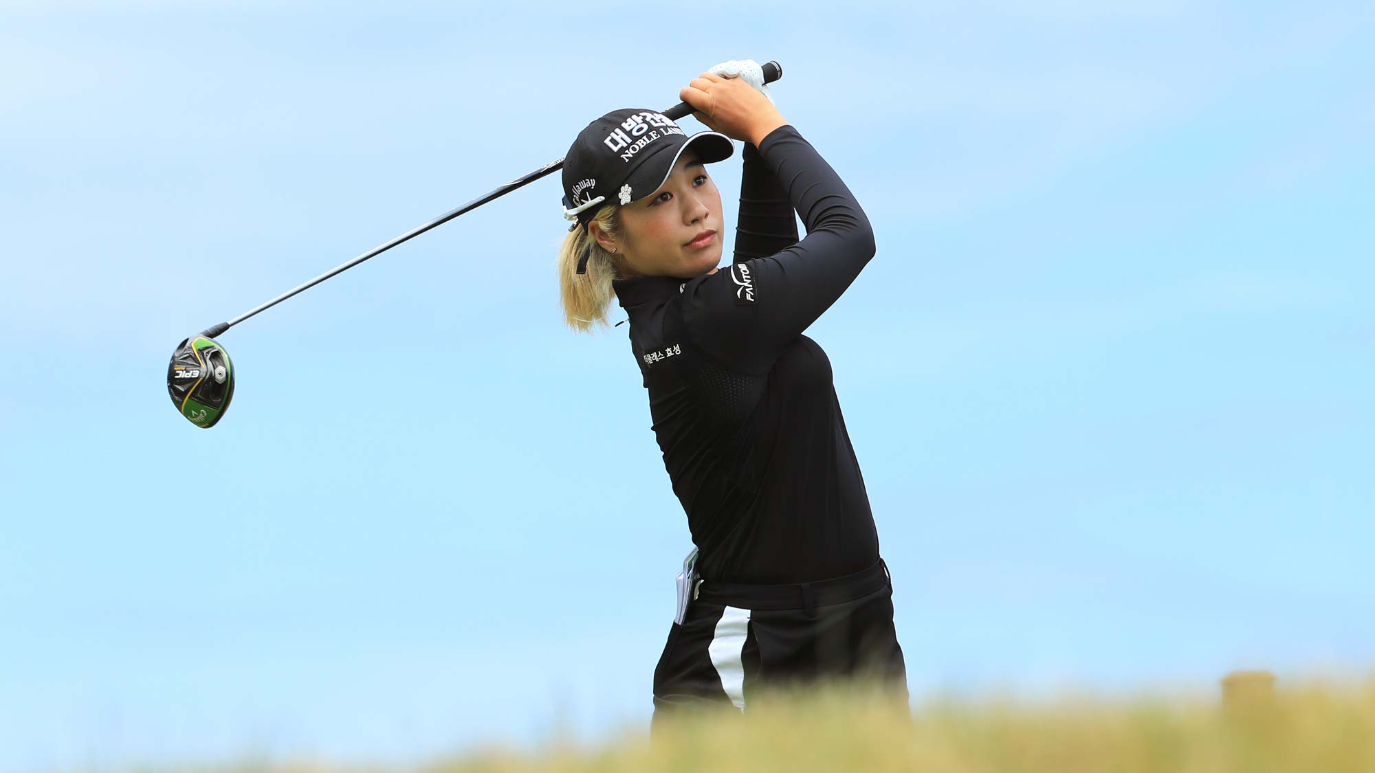 Jeongeun Lee of the Republic of Korea hits her tee shot on the second hole during the final round of the ShopRite LPGA Classic presented by Acer