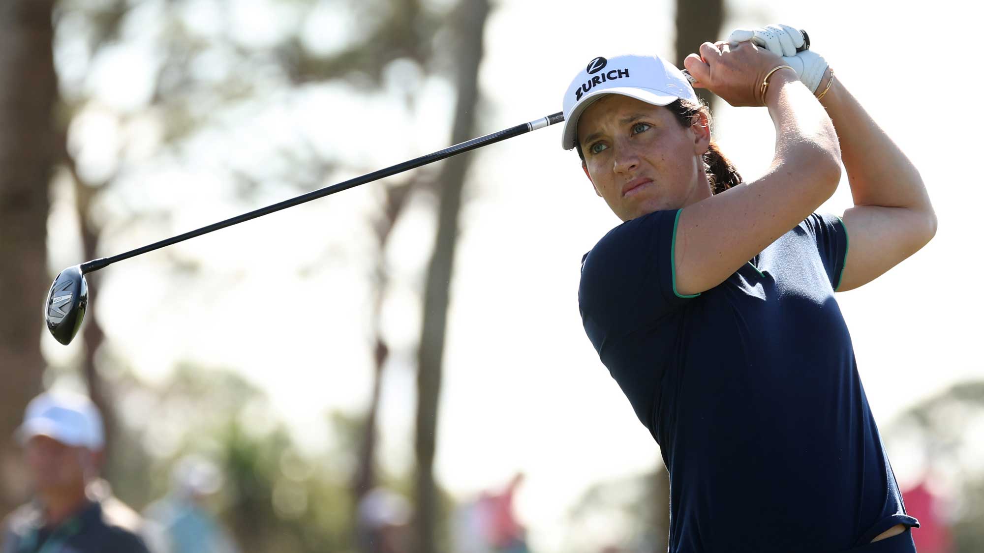 Albane Valenzuela of Switzerland plays a shot from the third tee during the first round of the Founders Cup presented by U.S. Virgin Islands 2025 at Bradenton Country Club on February 06, 2025 in Bradenton, Florida.