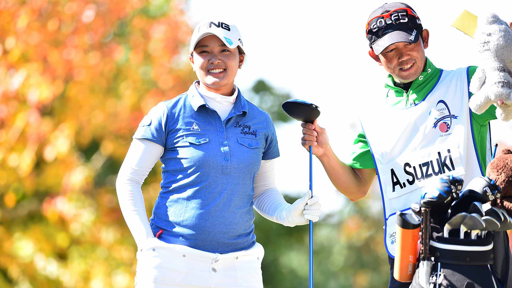 Ai Suzuki of Japan smiles during the first round of the TOTO JAPAN CLASSIC 2015 at the Kintetsu Kashikojima Country Club