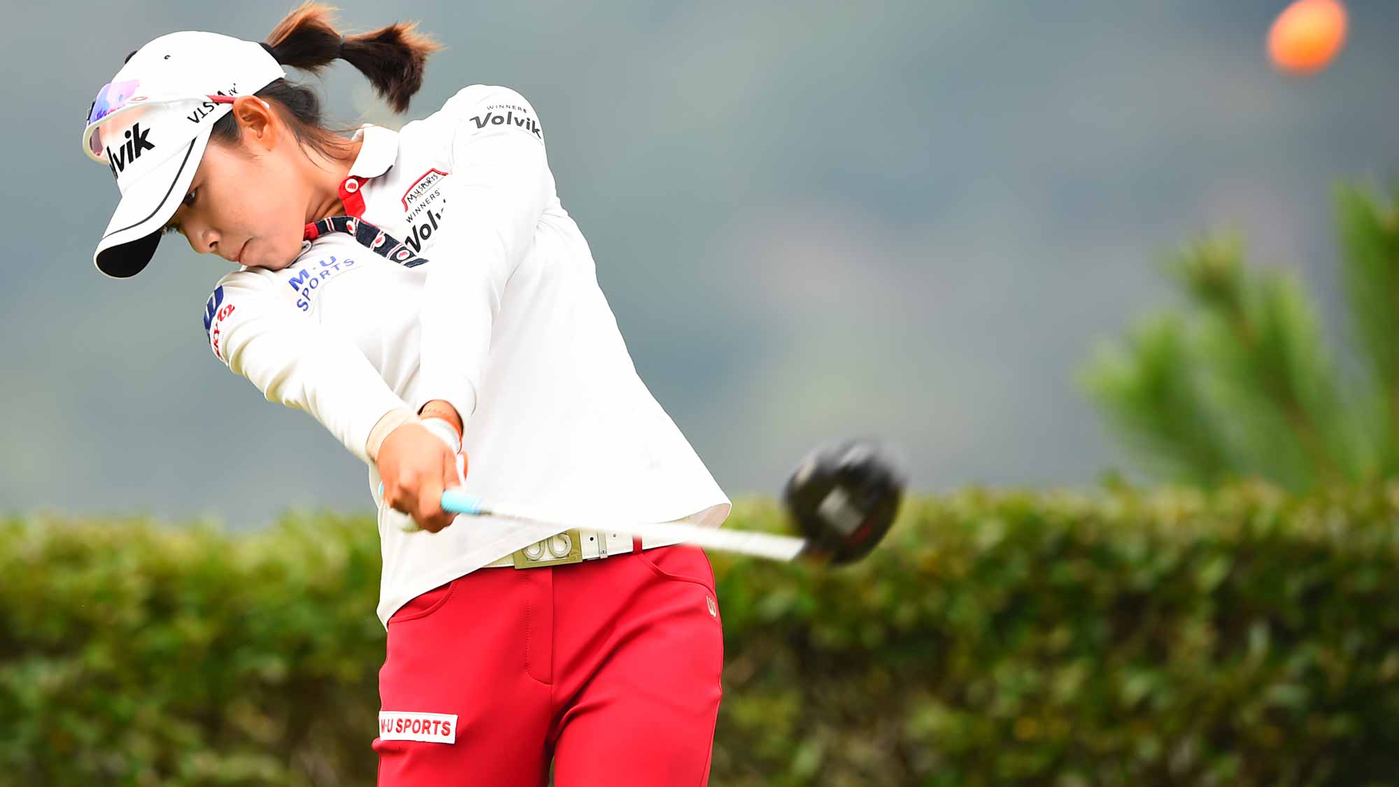 Mi Hyang Lee of South Korea hits her tee shot on the 12th hole during the second round of the TOTO Japan Classics 2015 at the Kintetsu Kashikojima Country Club