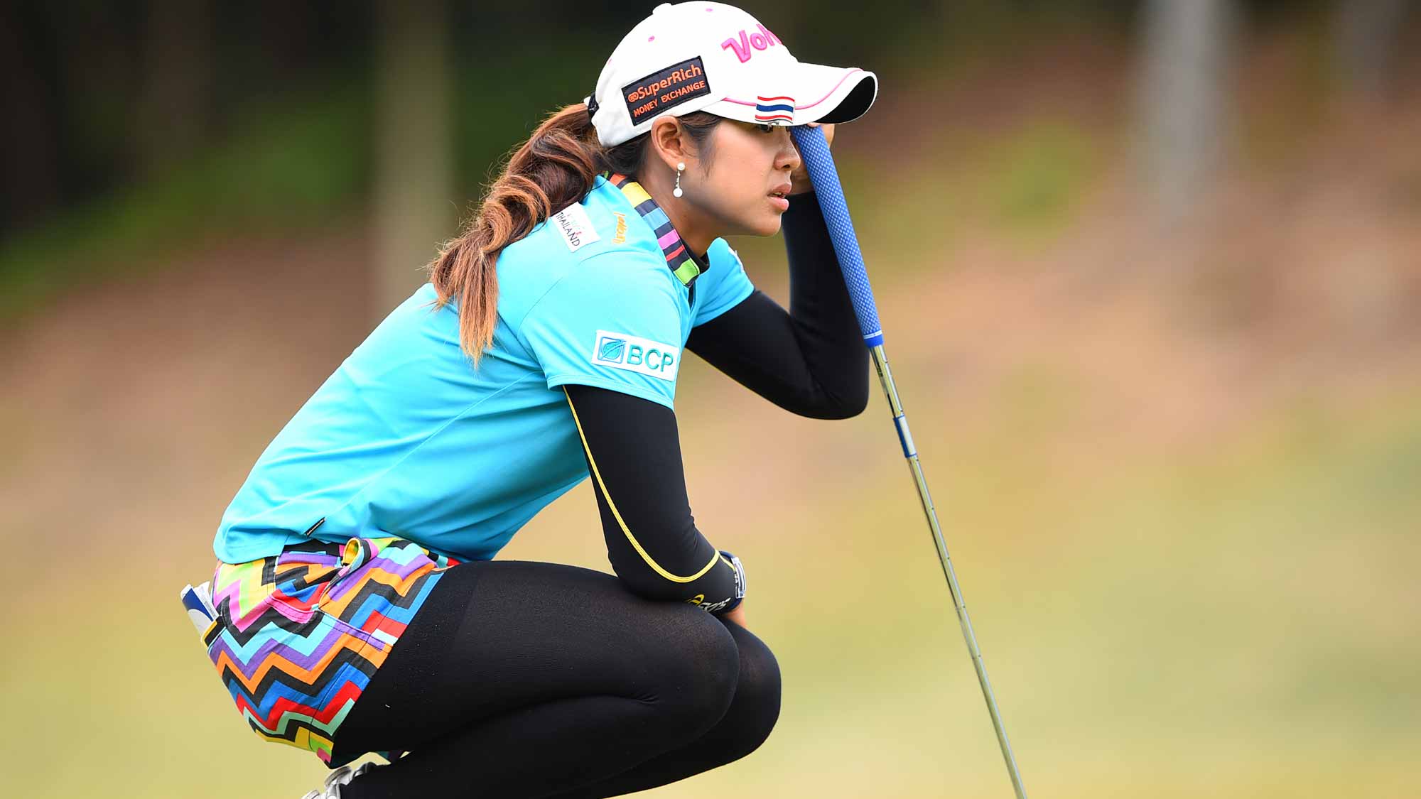 Pornanong Phatlum of Thailand smiles during the second round of the TOTO Japan Classics 2015 at the Kintetsu Kashikojima Country Club