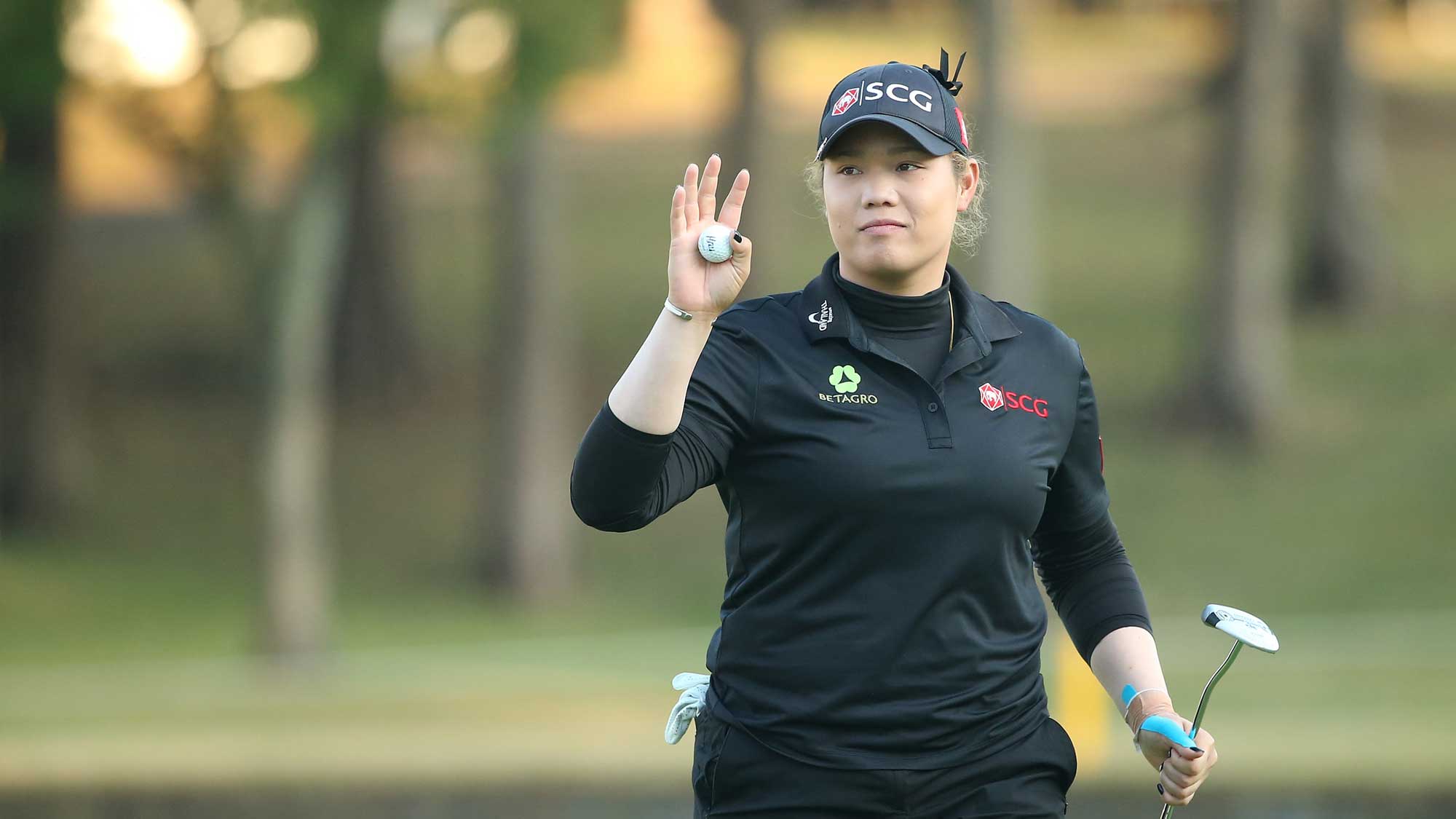 Ariya Jutanugarn of Thailand reacts during the second round of the TOTO Japan Classic