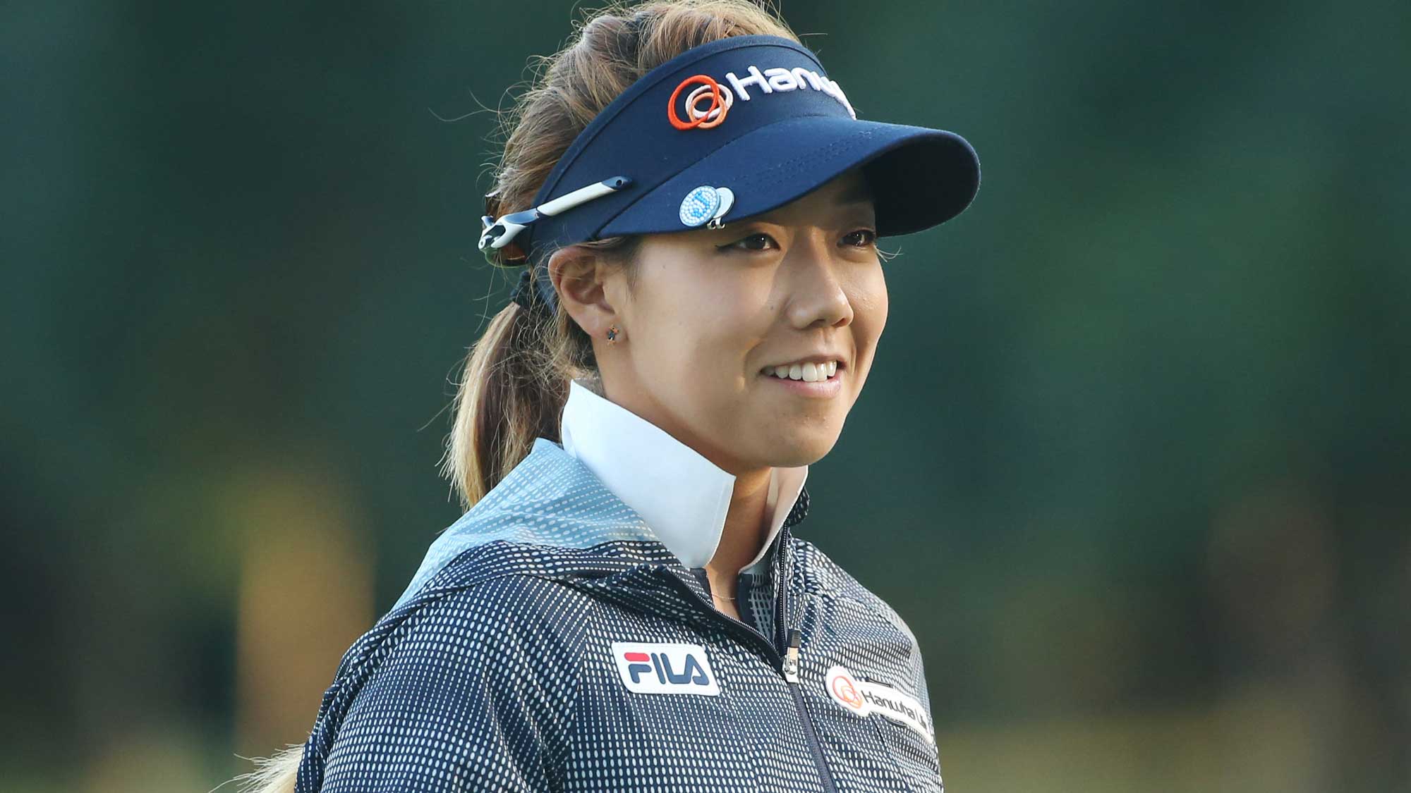 Jenny Shin of South Korea smiles during the second round of the TOTO Japan Classic