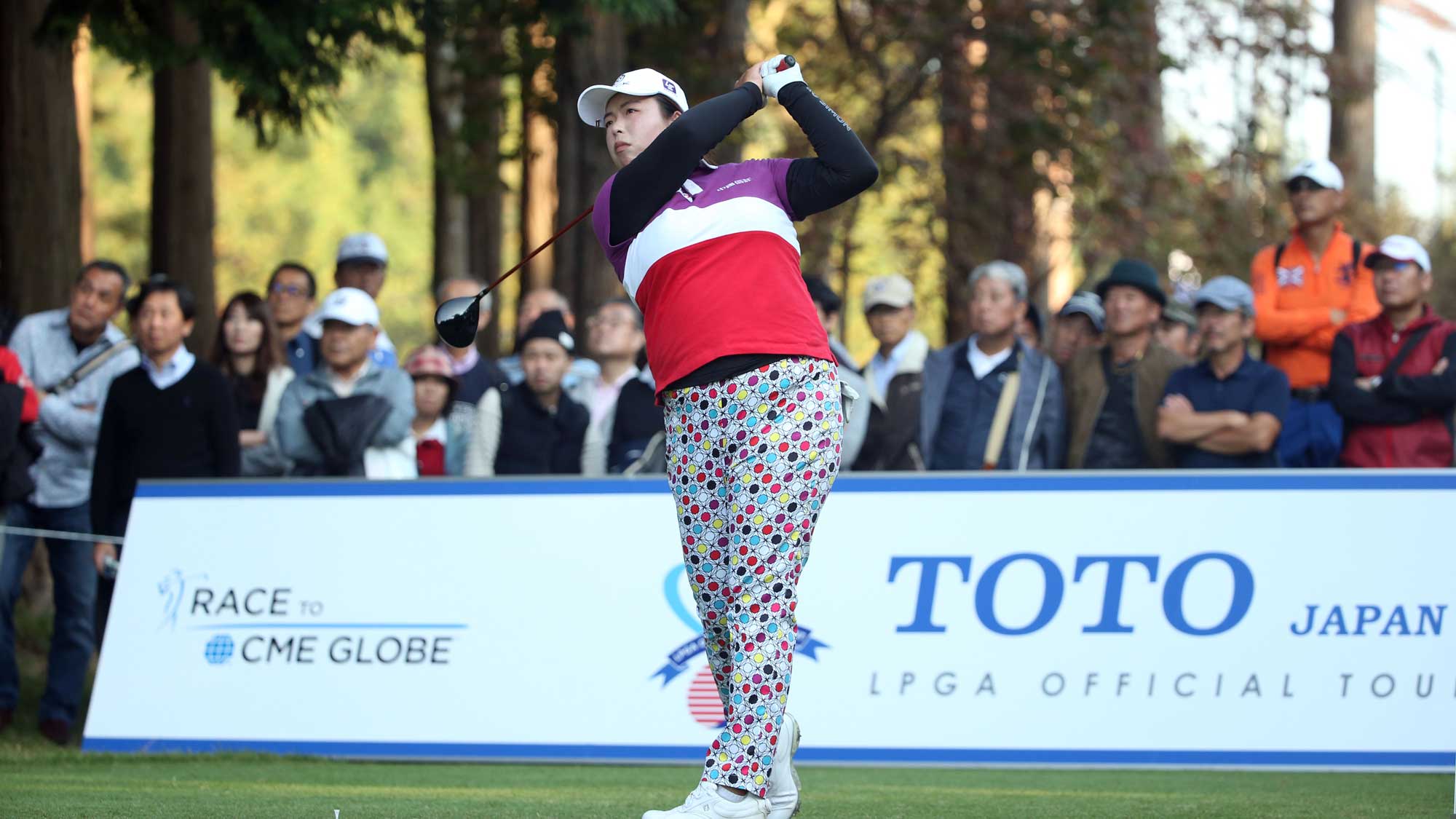 Shanshan Feng of China hits her tee shot on the 18th hole during the second round of the TOTO Japan Classic