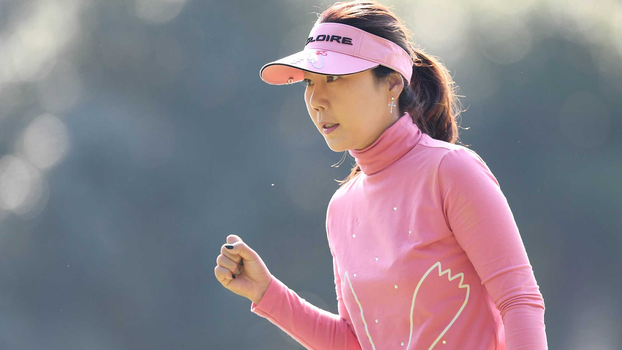 Soo-Yun Kang of South Korea reacts during the final round of the TOTO Japan Classic