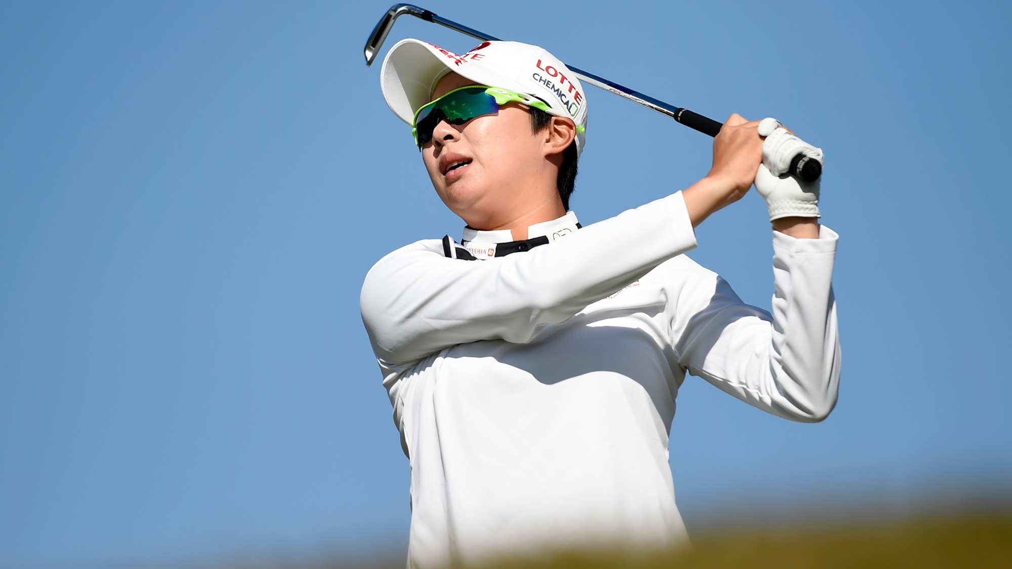 Hyo Joo Kim hits an iron at the TOTO Japan Classic