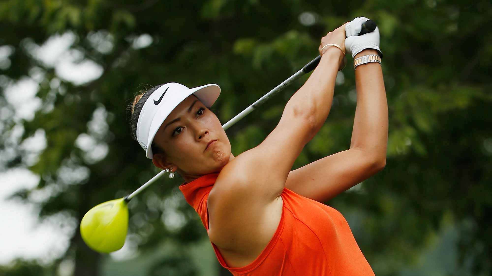 Michelle Wie of the United States hits her tee shot on the second hole during the final round of the U.S. Women's Open at Lancaster Country Club