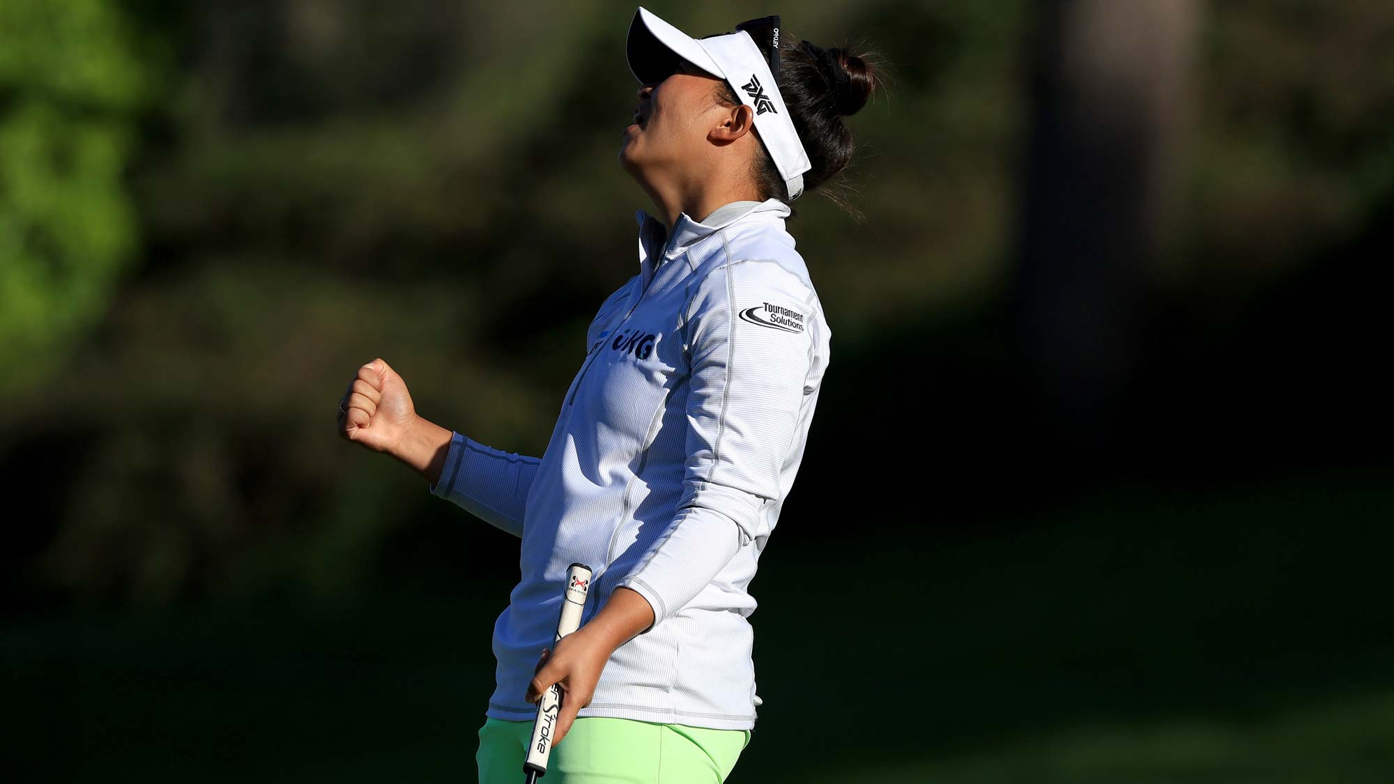 Megan Khang of the United States reacts to a putt on the 17th hole during the third round of the 76th U.S. Women's Open Championship