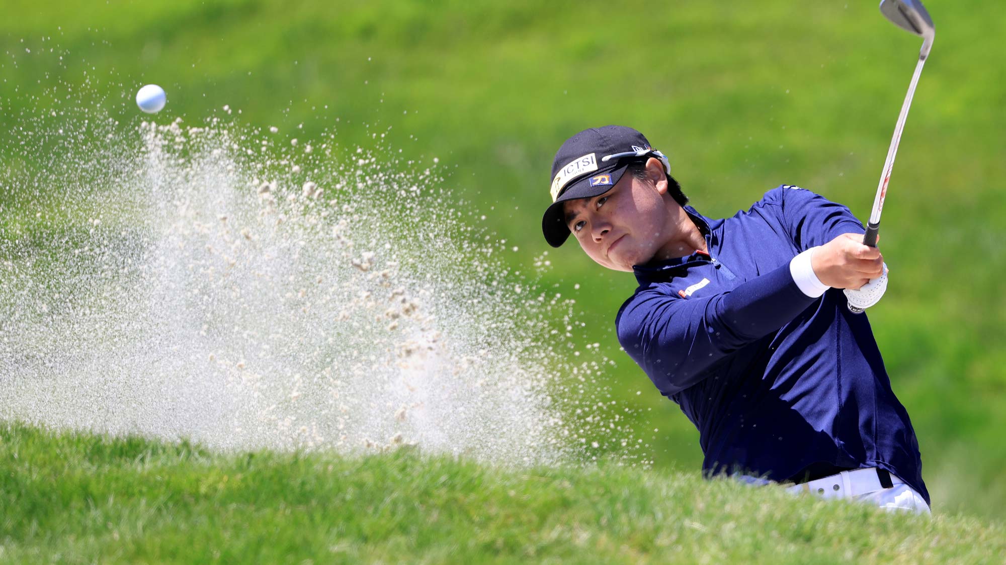 Yuka Saso of the Philippines hits from the bunker on the third hole during the final round of the 76th U.S. Women's Open Championship