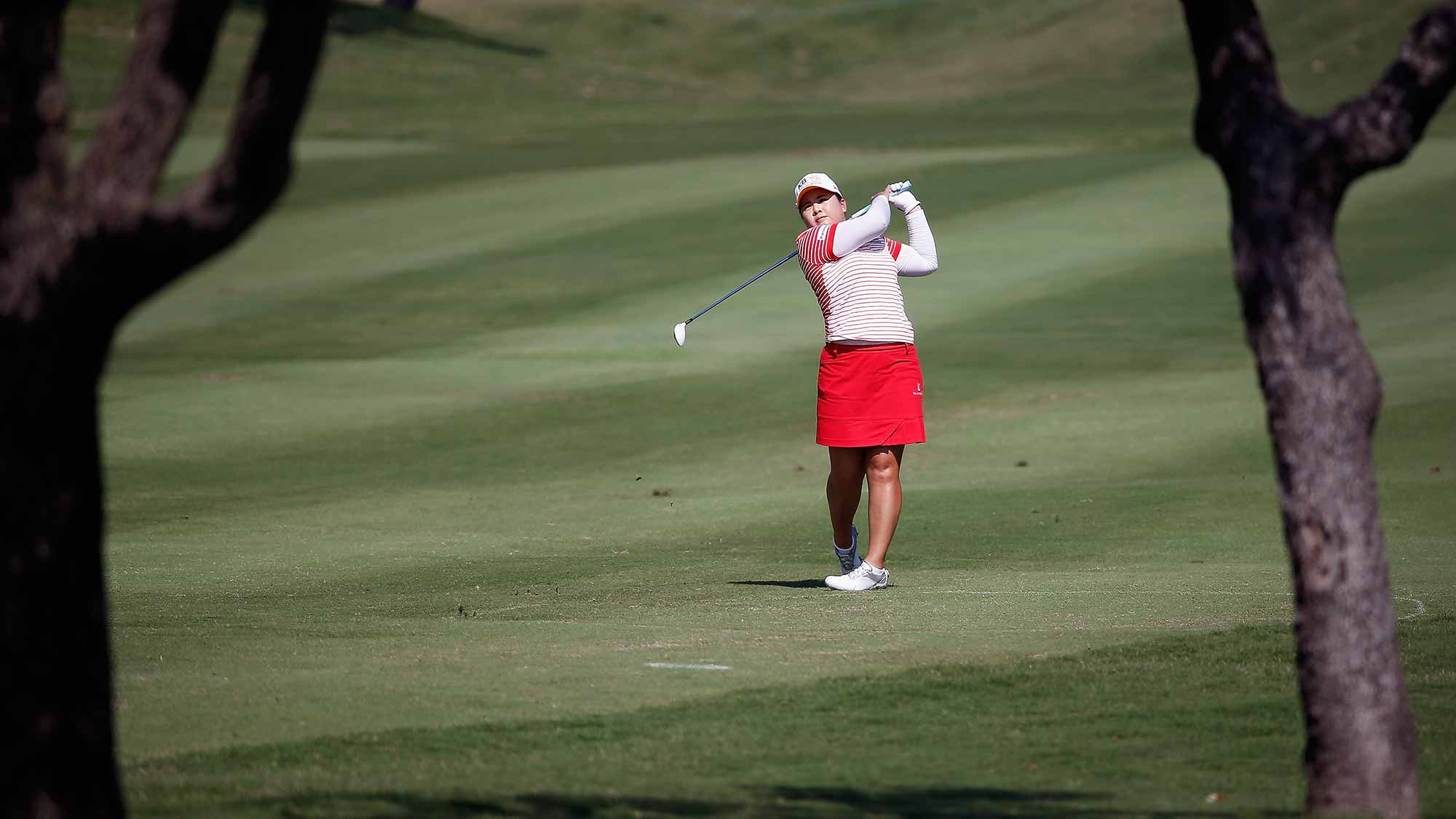 Inbee Park of South Korea hits a shot on the 10th hole during Round Two of the 2015 Volunteers of America North Texas Shootout Presented